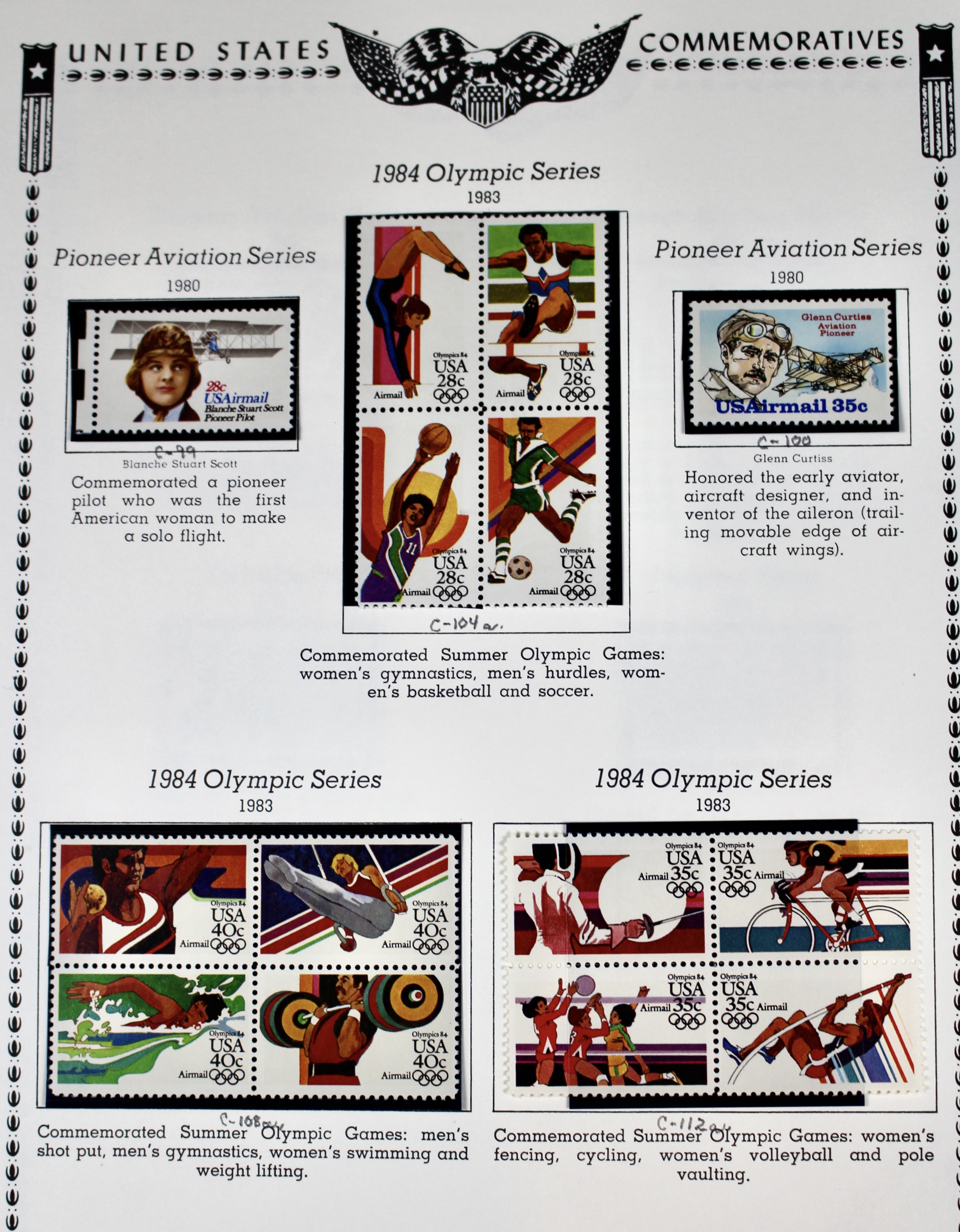 Mint Never Hinged U.S. Airmail Postage Stamp Collection