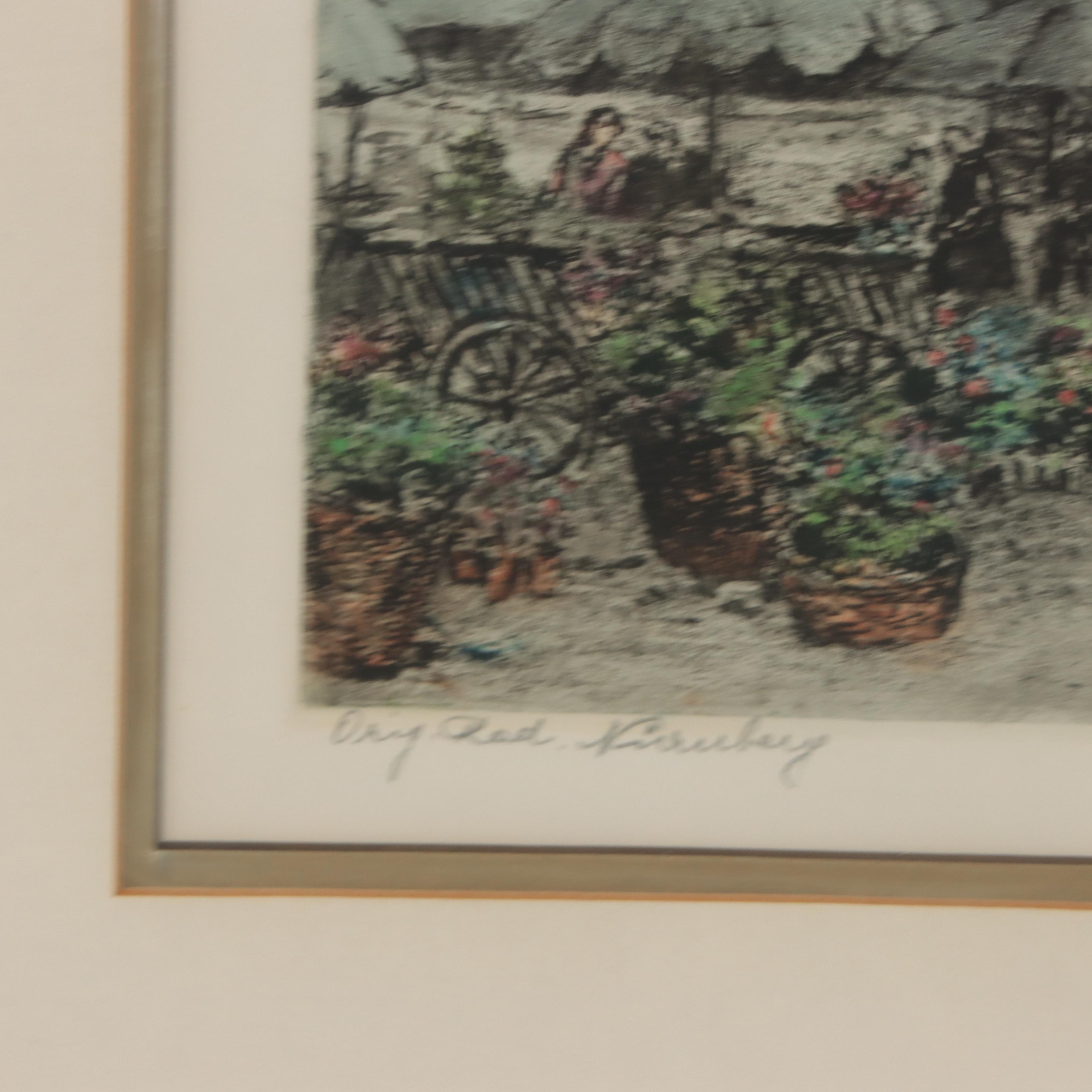 Street Scene Etching With Aquatint of Nürnberg, Germany