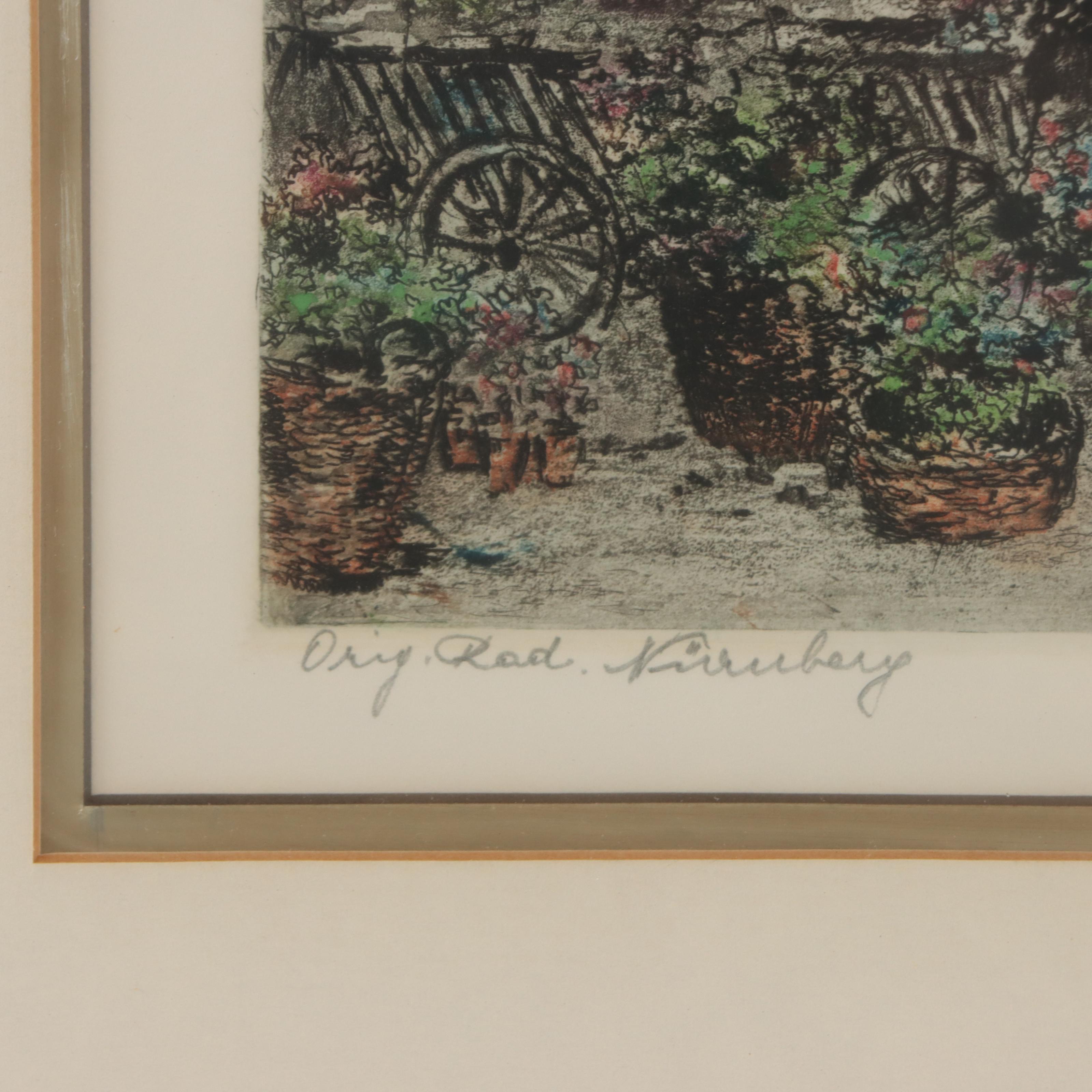 Street Scene Etching With Aquatint of Nürnberg, Germany