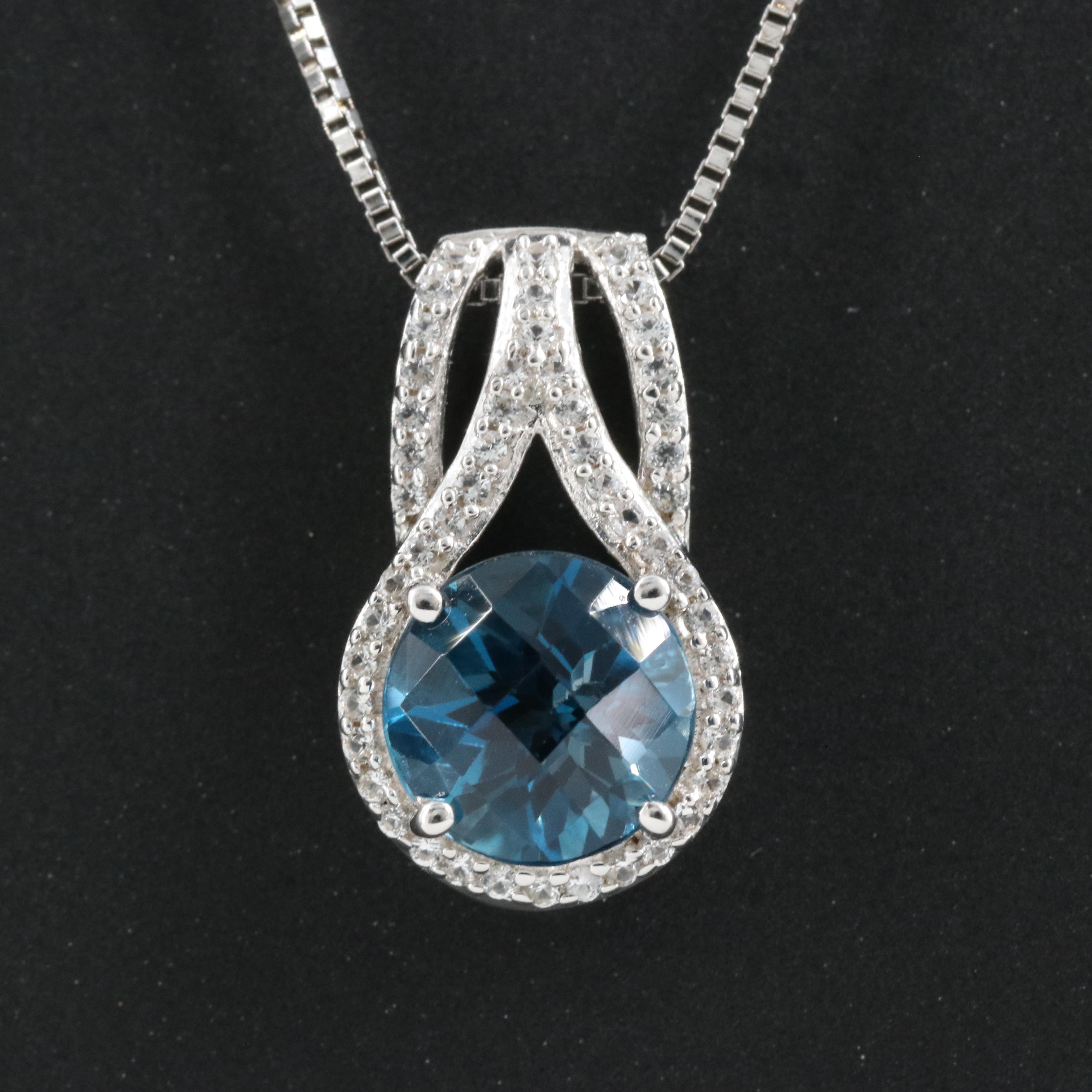 Sterling Topaz and Sapphire Pendant Necklace