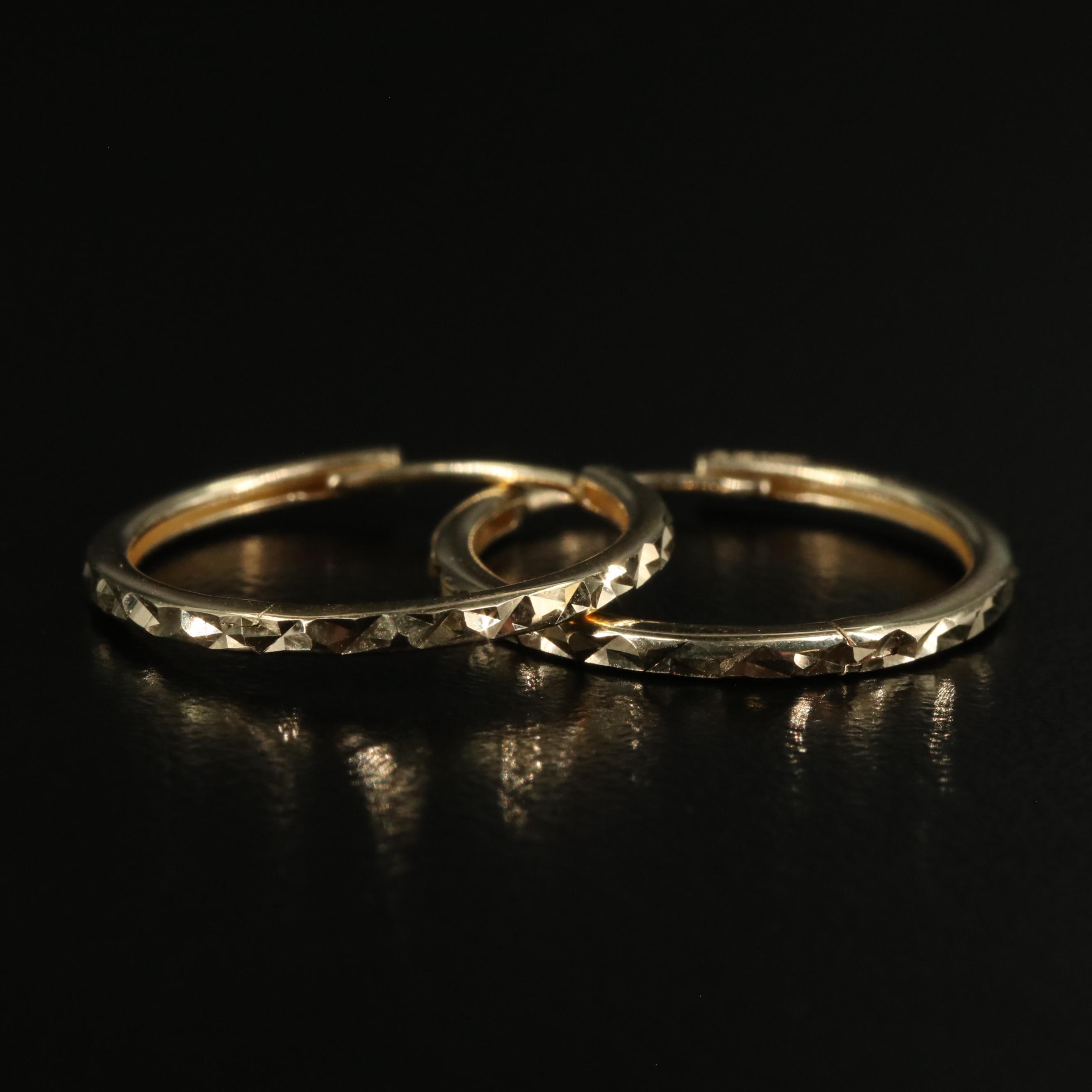 14K Textured Huggie Hoop Earrings