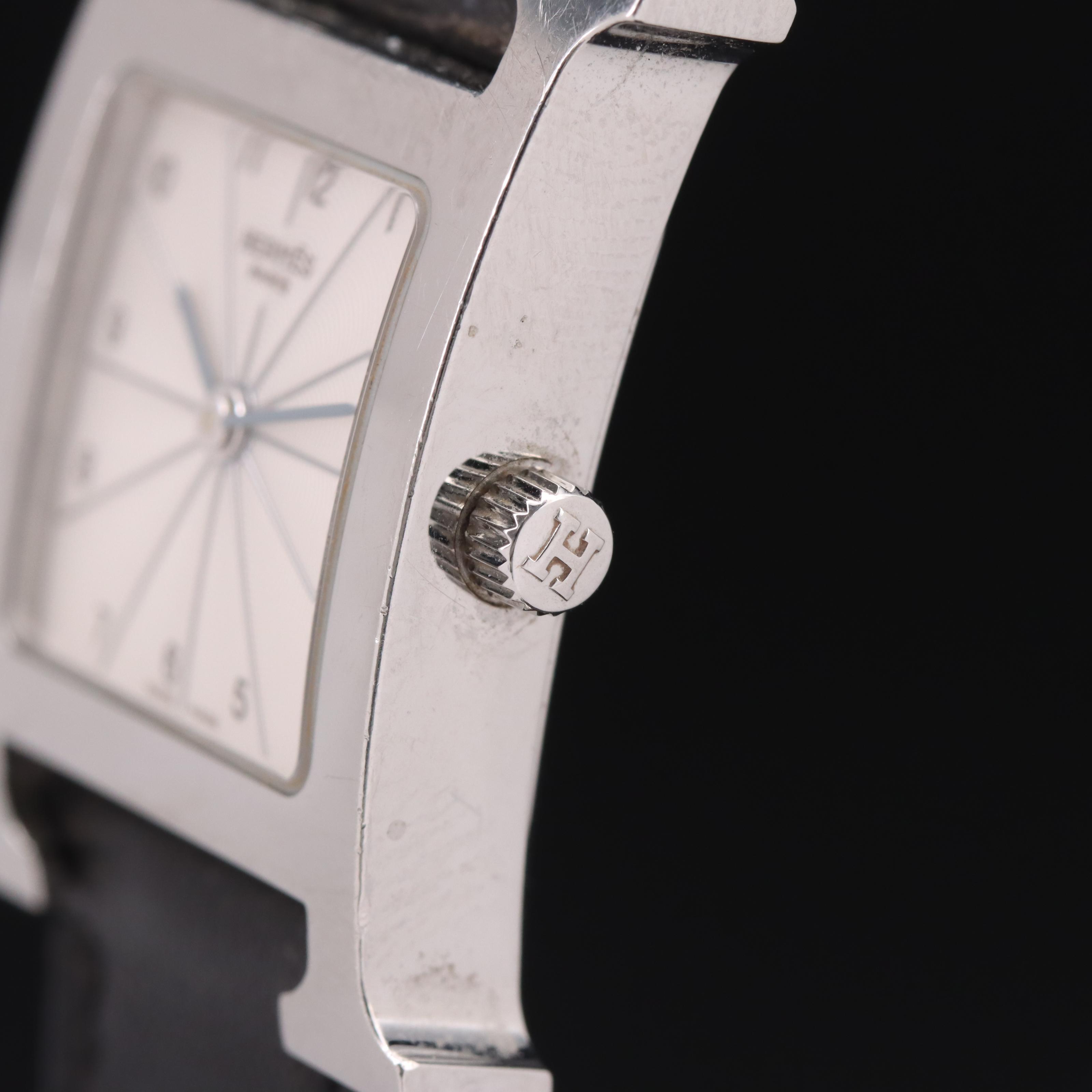 Hermès Stainless Steel Guilloché Dial H Watch