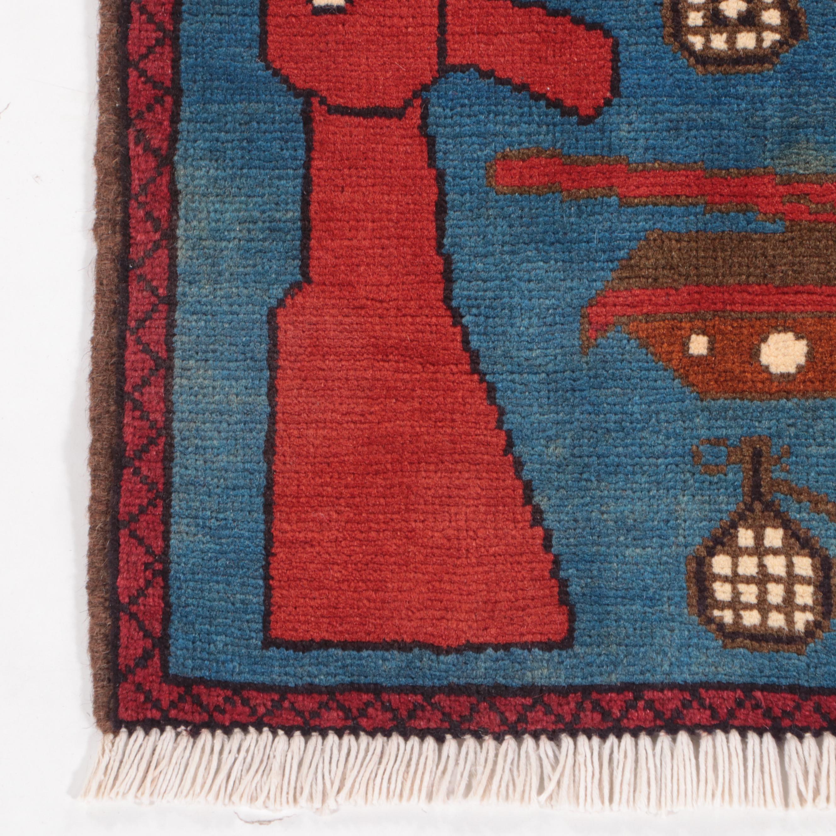 2'1 x 2'9 Hand-Knotted Afghan Pictorial War Rug