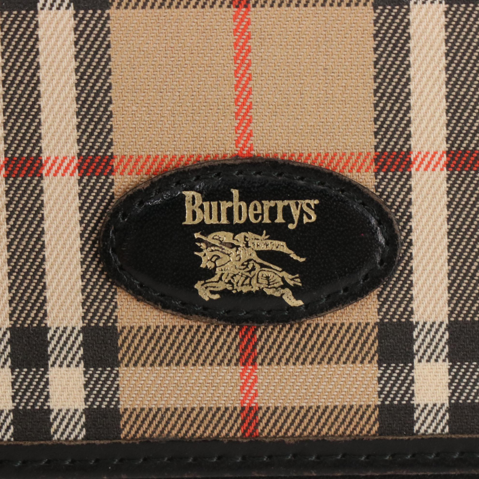 Burberrys Bifold Compact Wallet in Haymarket Check Canvas and Black Leather Trim