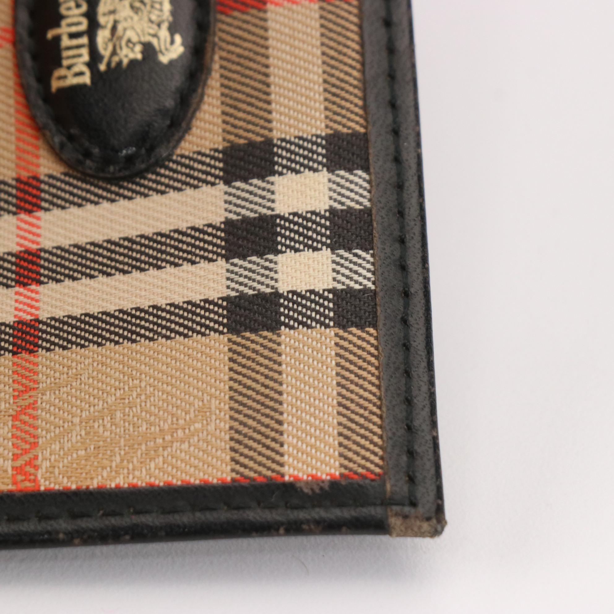 Burberrys Bifold Compact Wallet in Haymarket Check Canvas and Black Leather Trim
