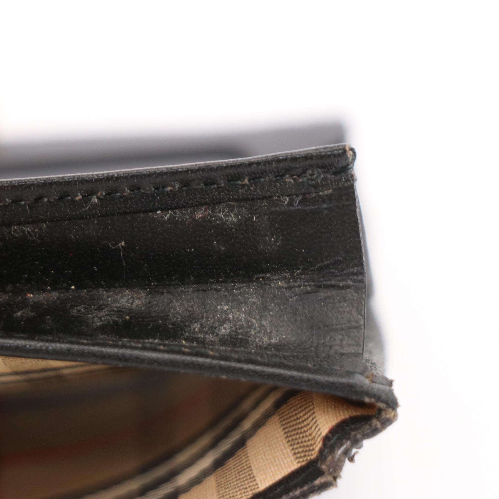 Burberrys Bifold Compact Wallet in Haymarket Check Canvas and Black Leather Trim