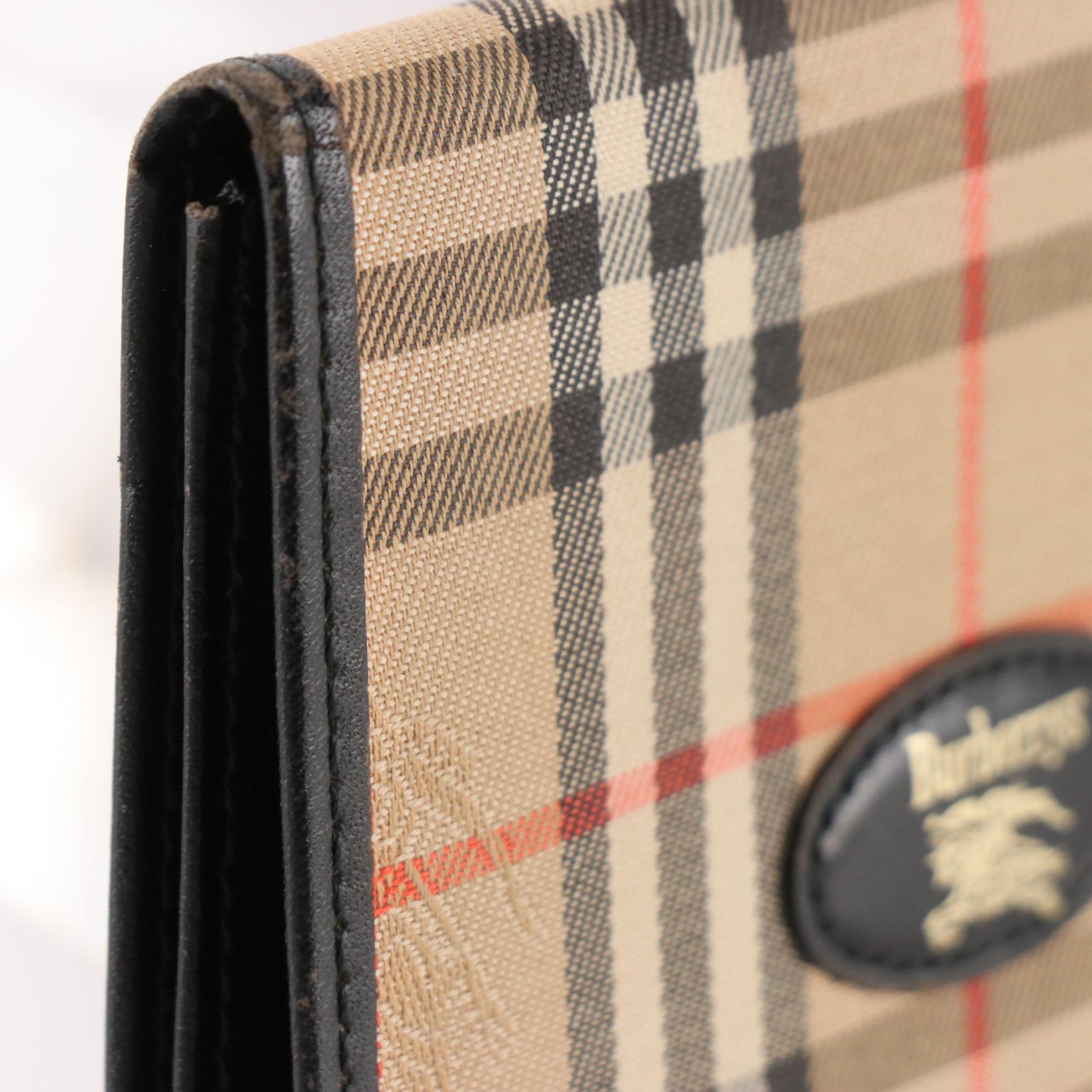 Burberrys Bifold Compact Wallet in Haymarket Check Canvas and Black Leather Trim