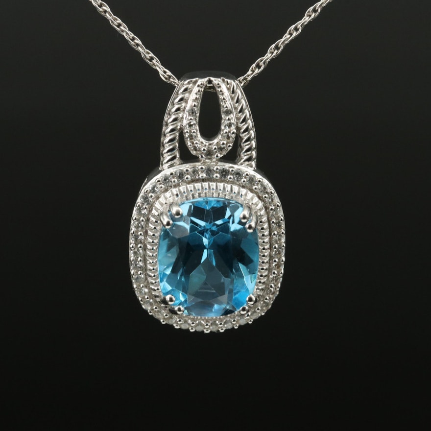 Sterling Sky Blue Topaz and White Sapphire Pendant Necklace