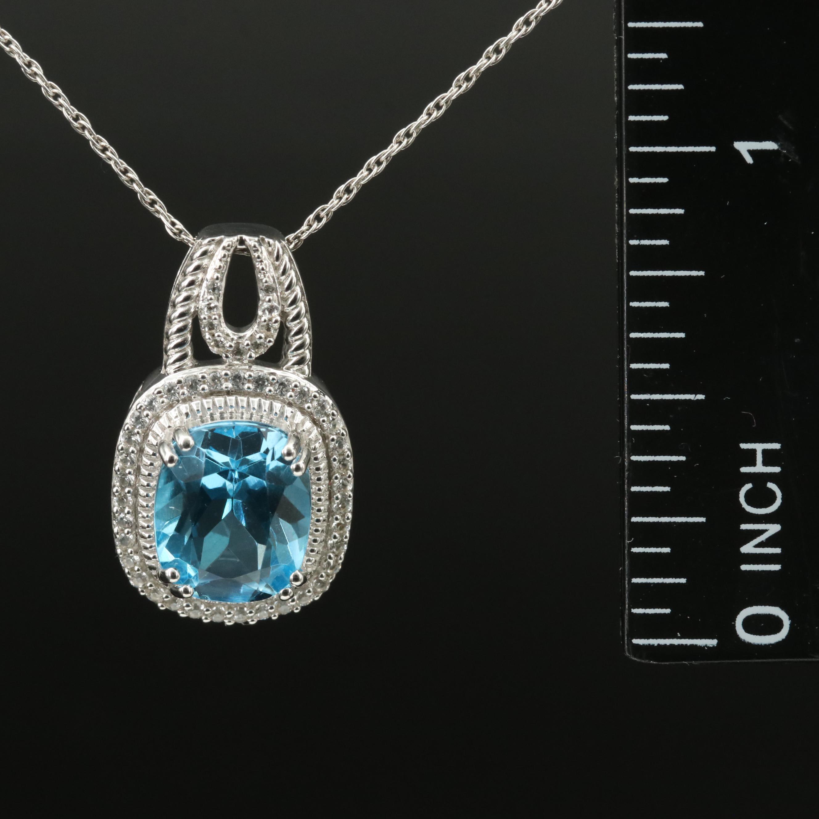 Sterling Sky Blue Topaz and White Sapphire Pendant Necklace