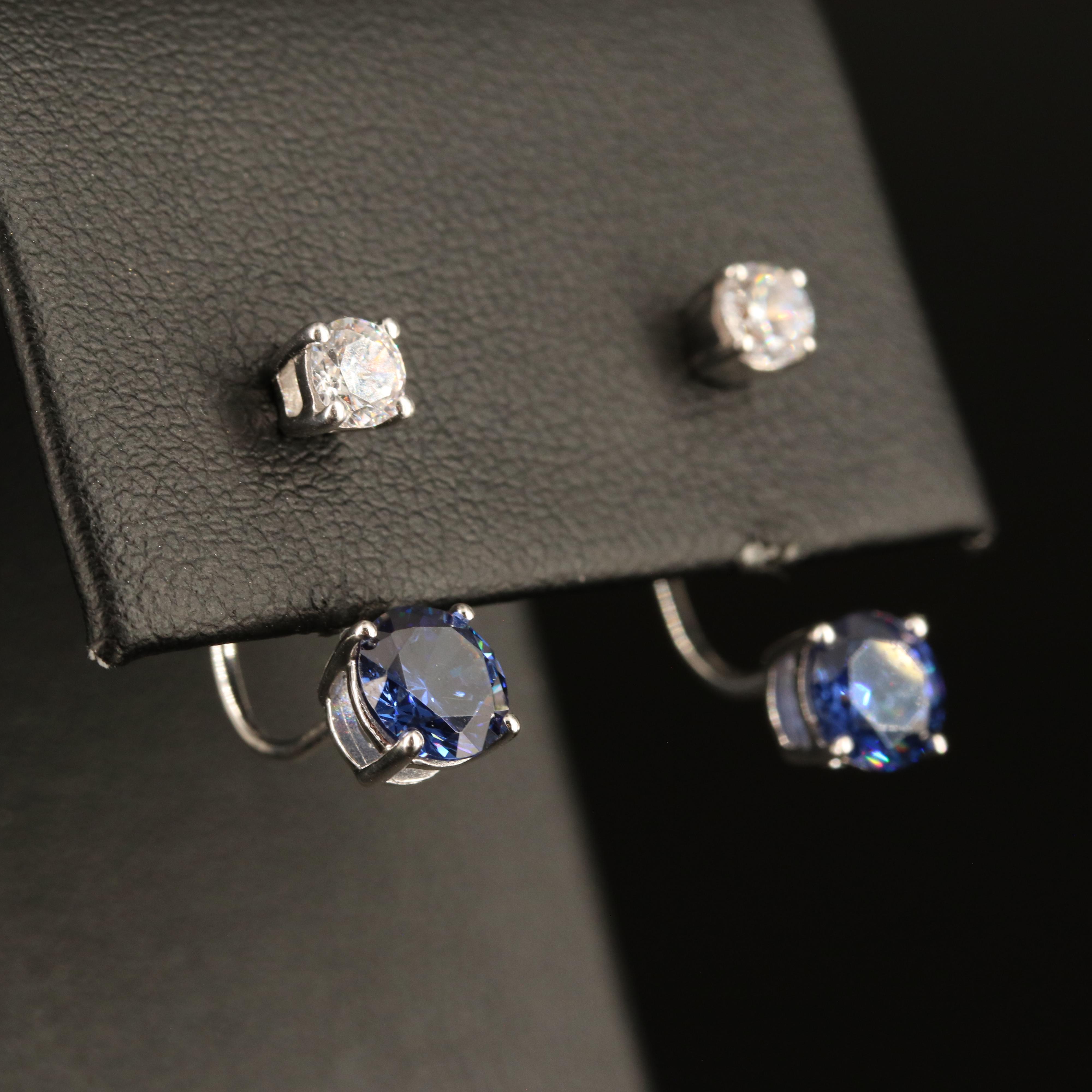 Sterling Cubic Zirconia Stud Earrings with Enhancers