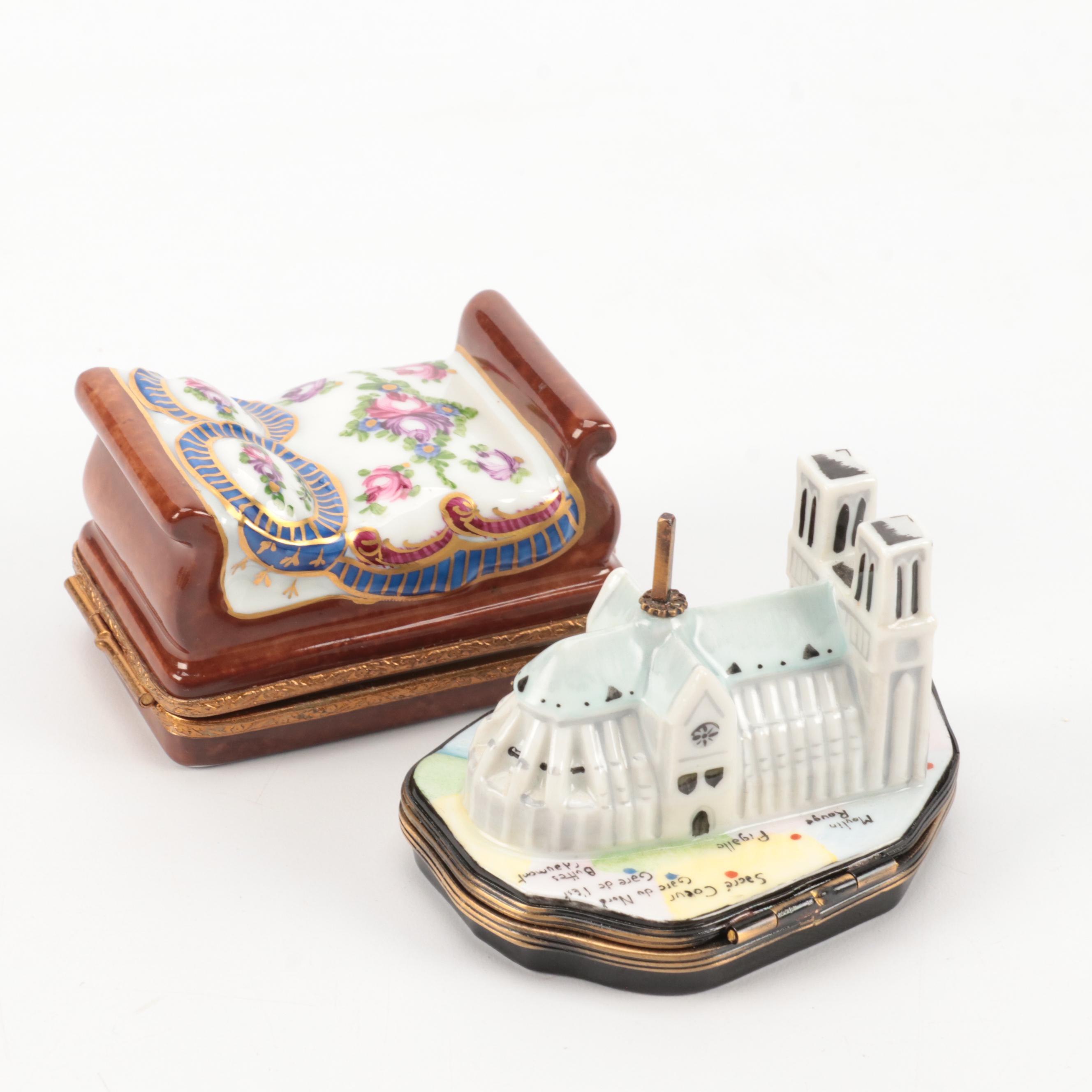Notre-Dame de Paris and Bed Themed Porcelain Limoges Boxes