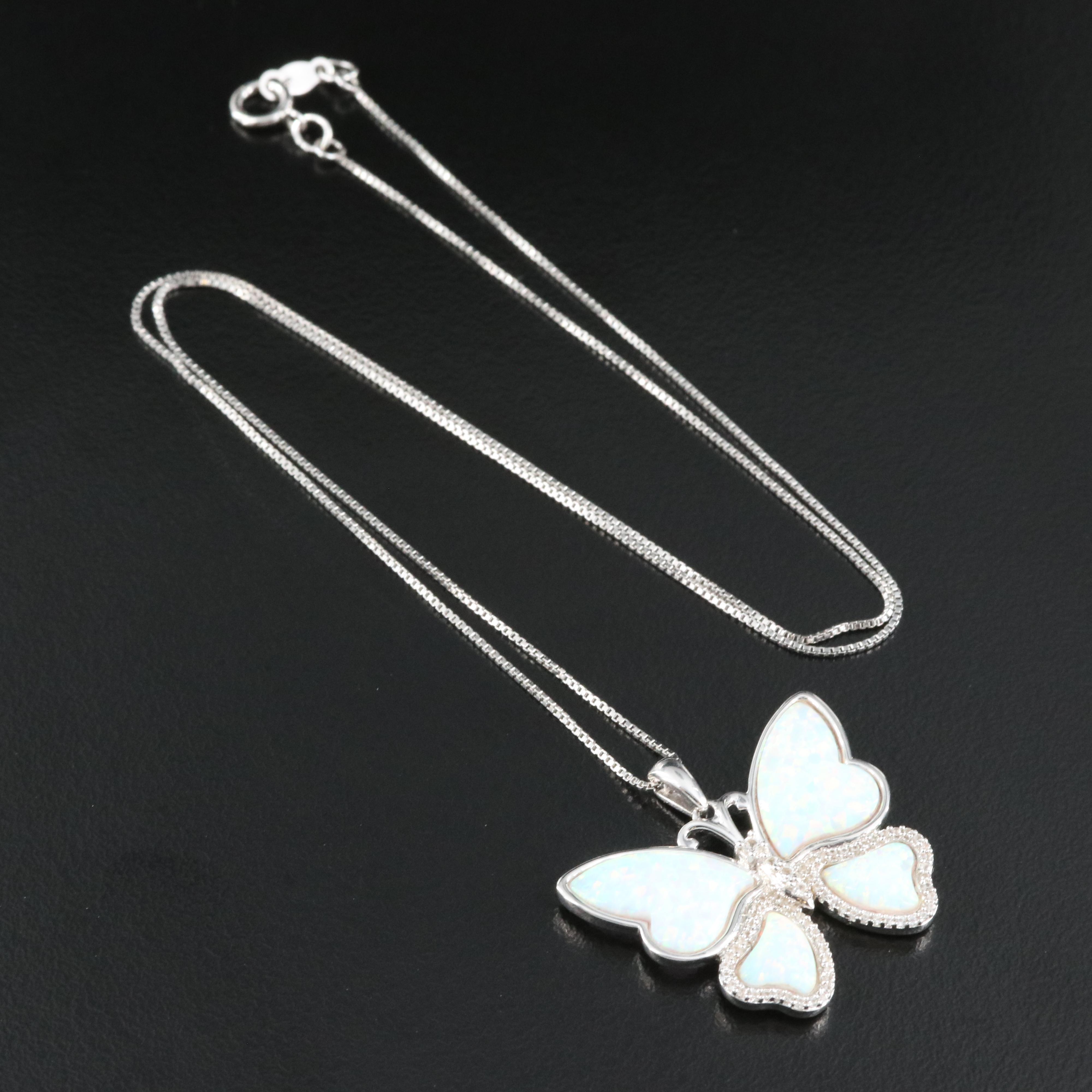 Sterling Opal and Sapphire Butterfly Pendant Necklace