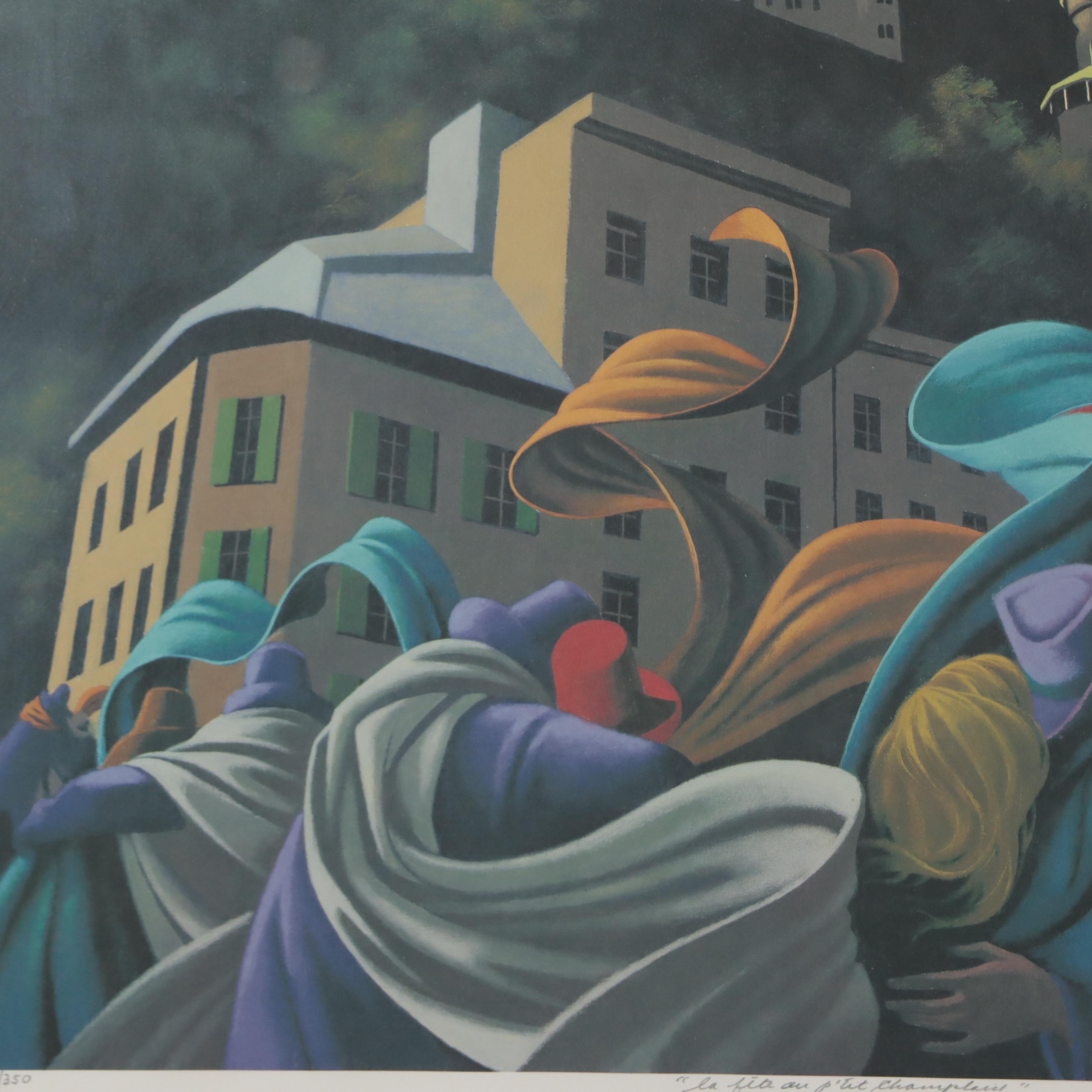 Claude Théberge Offset Lithograph "La Fête au p'tit Champlaise"