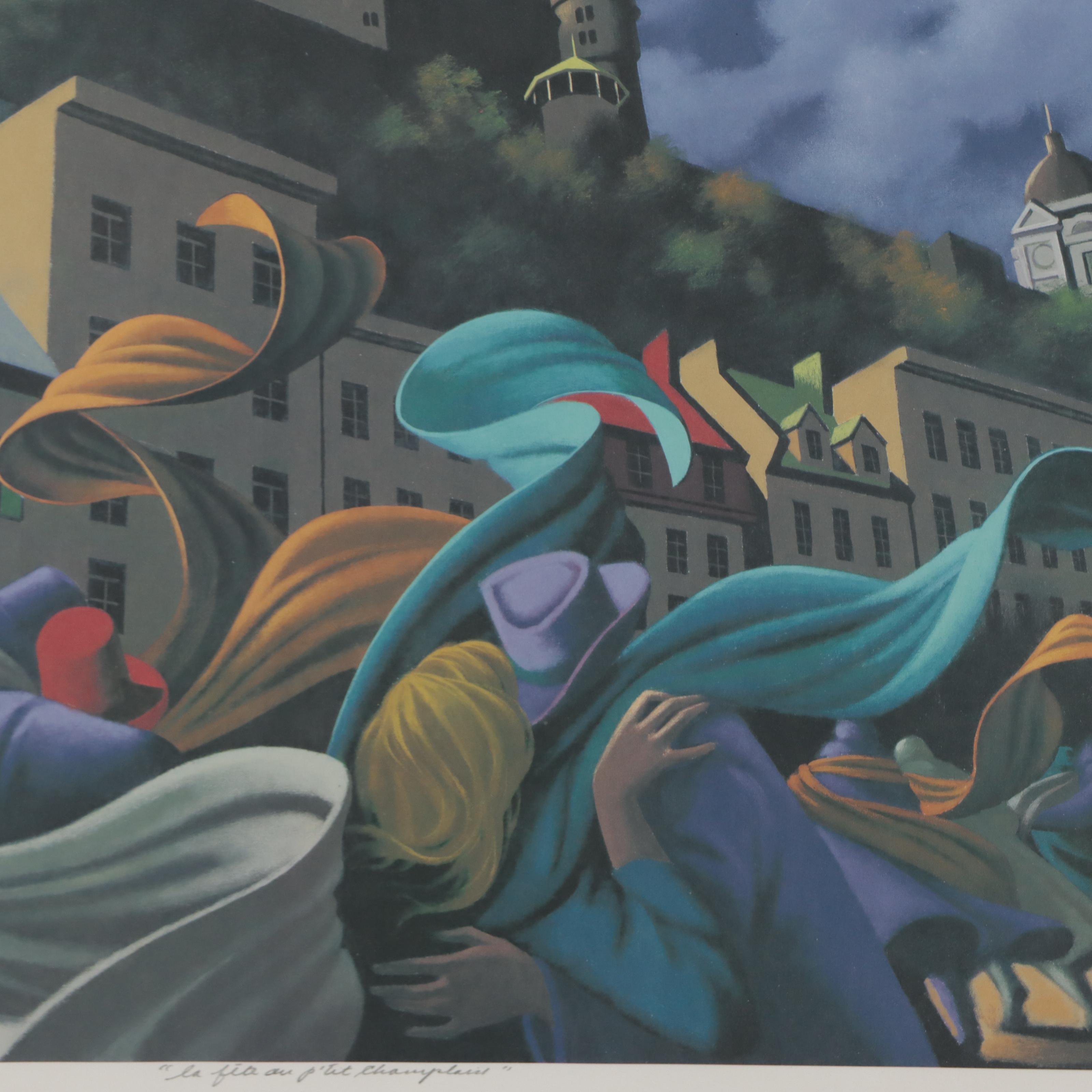 Claude Théberge Offset Lithograph "La Fête au p'tit Champlaise"