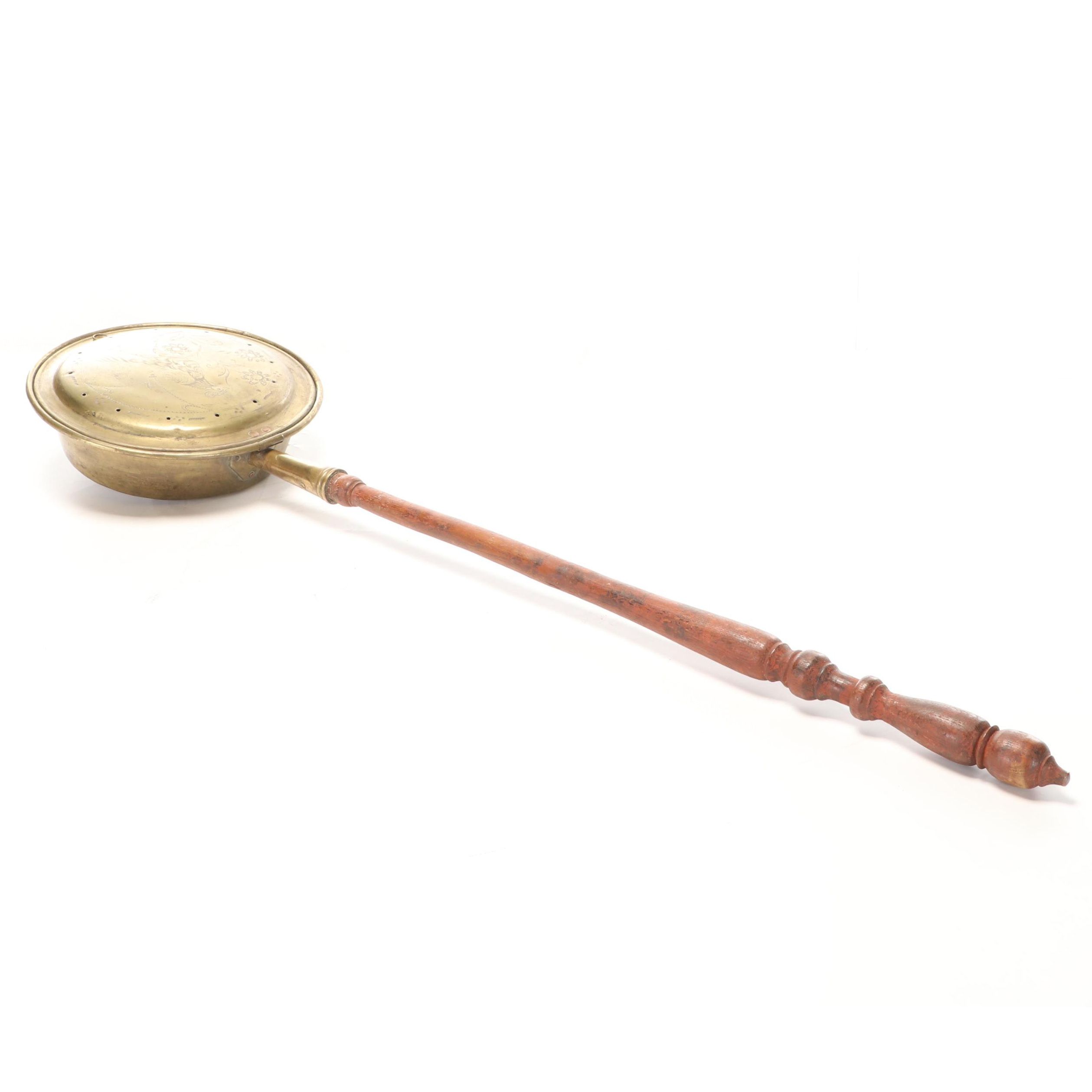 Chased Copper and Brass Bed Warming Pan