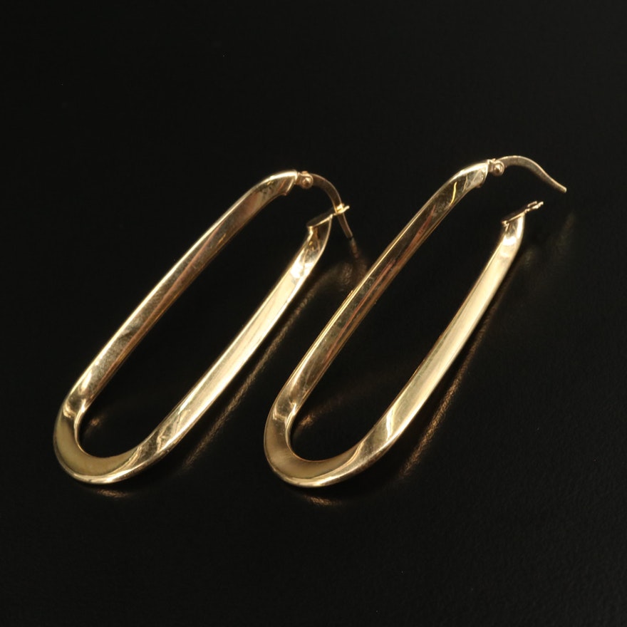 14K Oval Twist Hoop Earrings