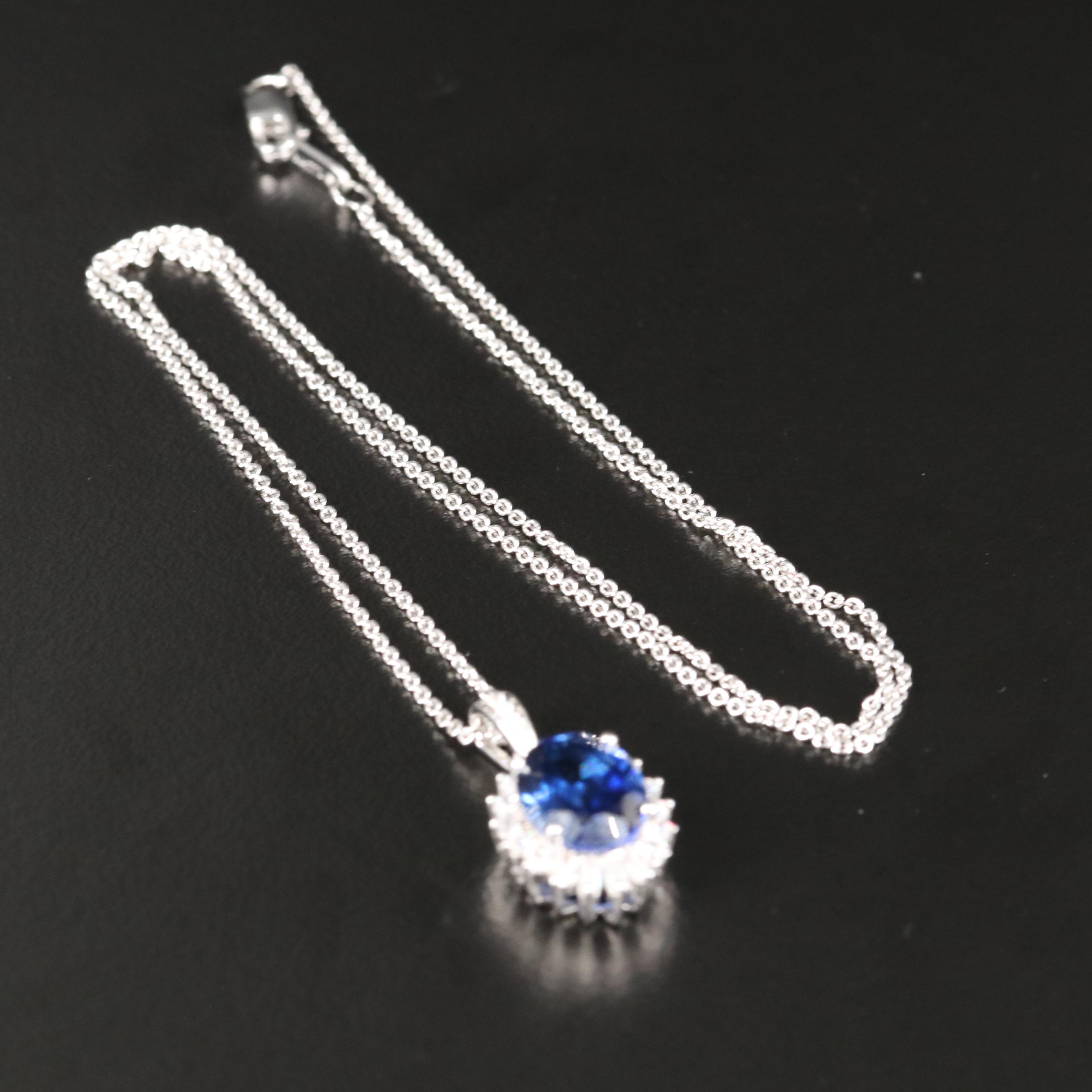 Sterling Sapphire and Cubic Zirconia Pendant Necklace