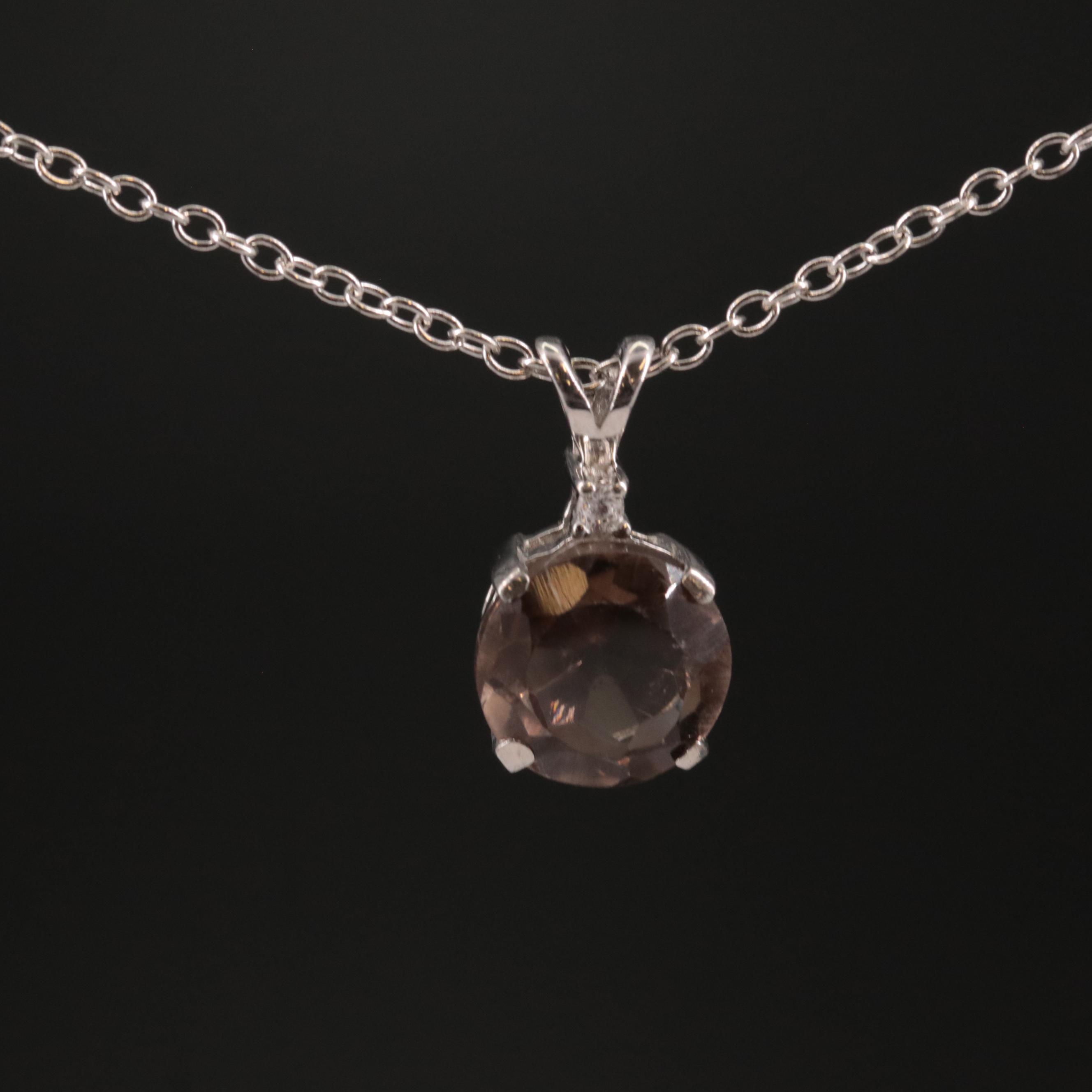 Sterling Smoky Quartz and White Topaz Pendant Necklace