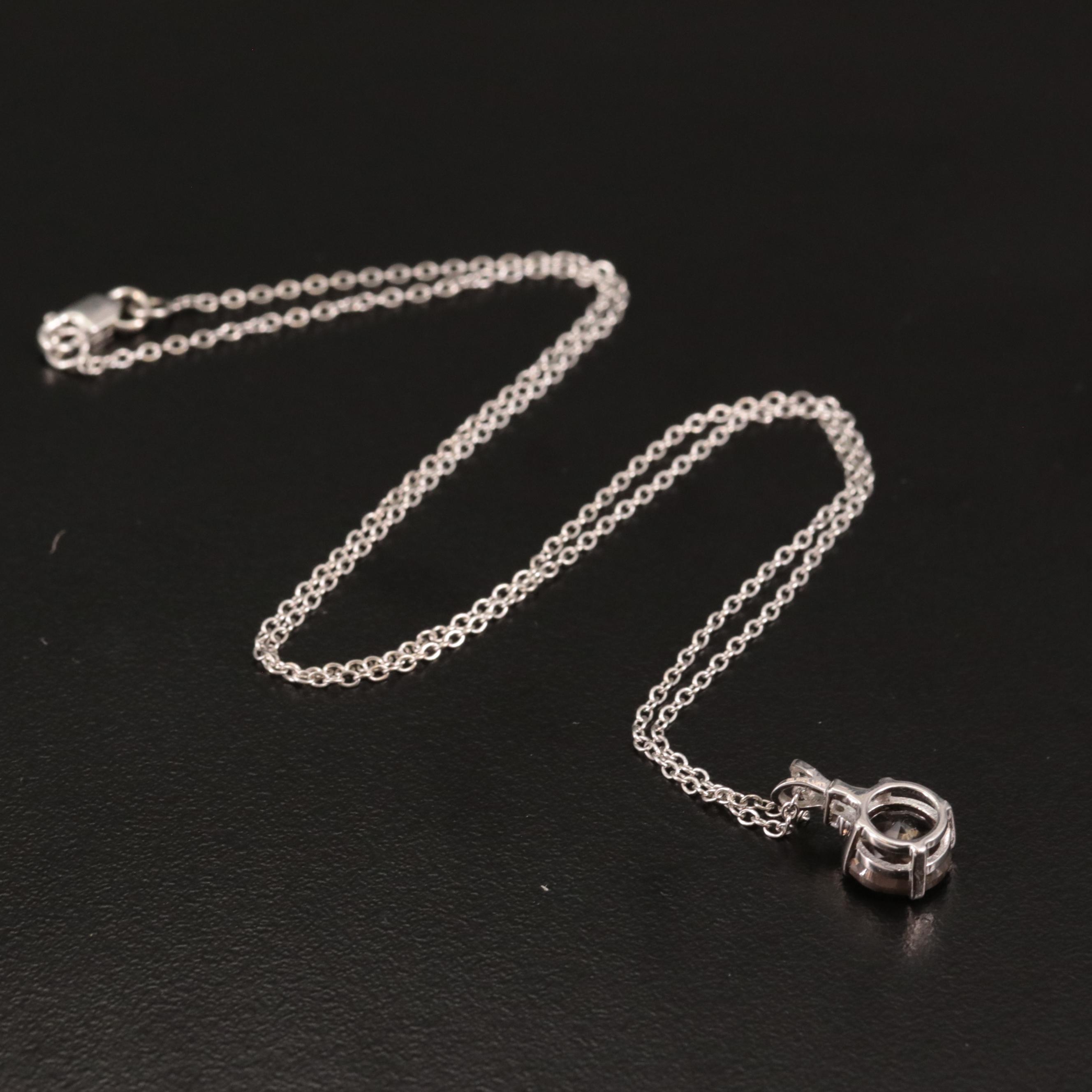 Sterling Smoky Quartz and White Topaz Pendant Necklace