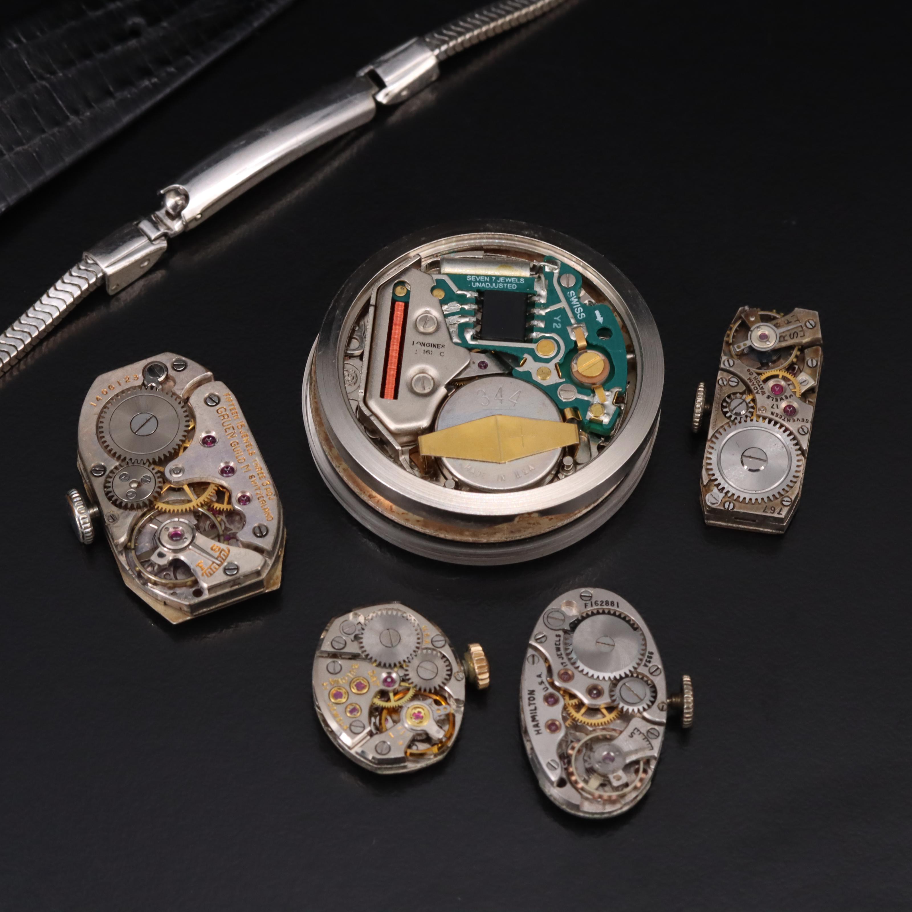 Longines, Gruen and Selection of Movements, Dials and Watch Parts