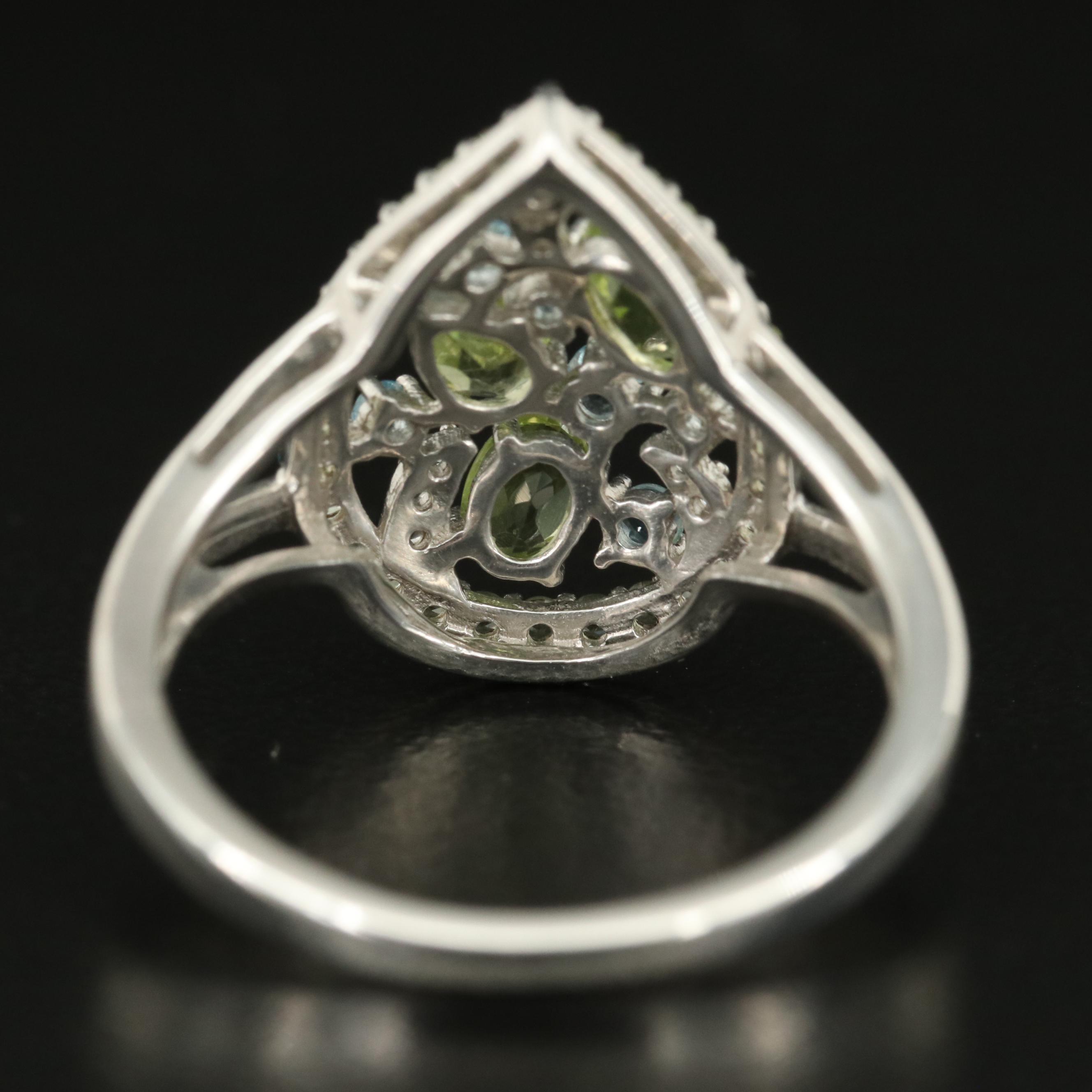 Sterling Peridot, Topaz and White Topaz Teardrop Ring