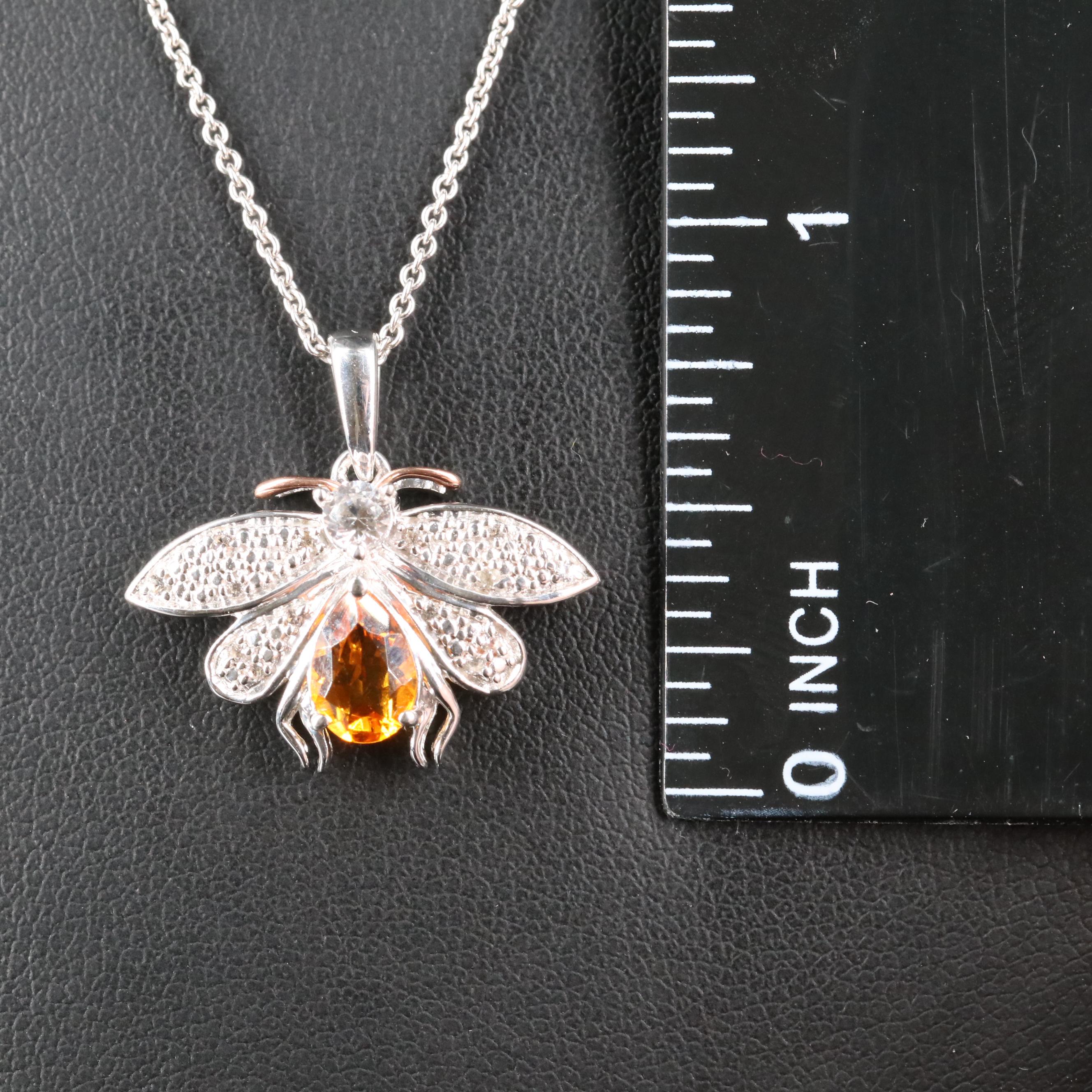 Sterling Citrine and Sapphire Insect Pendant Necklace