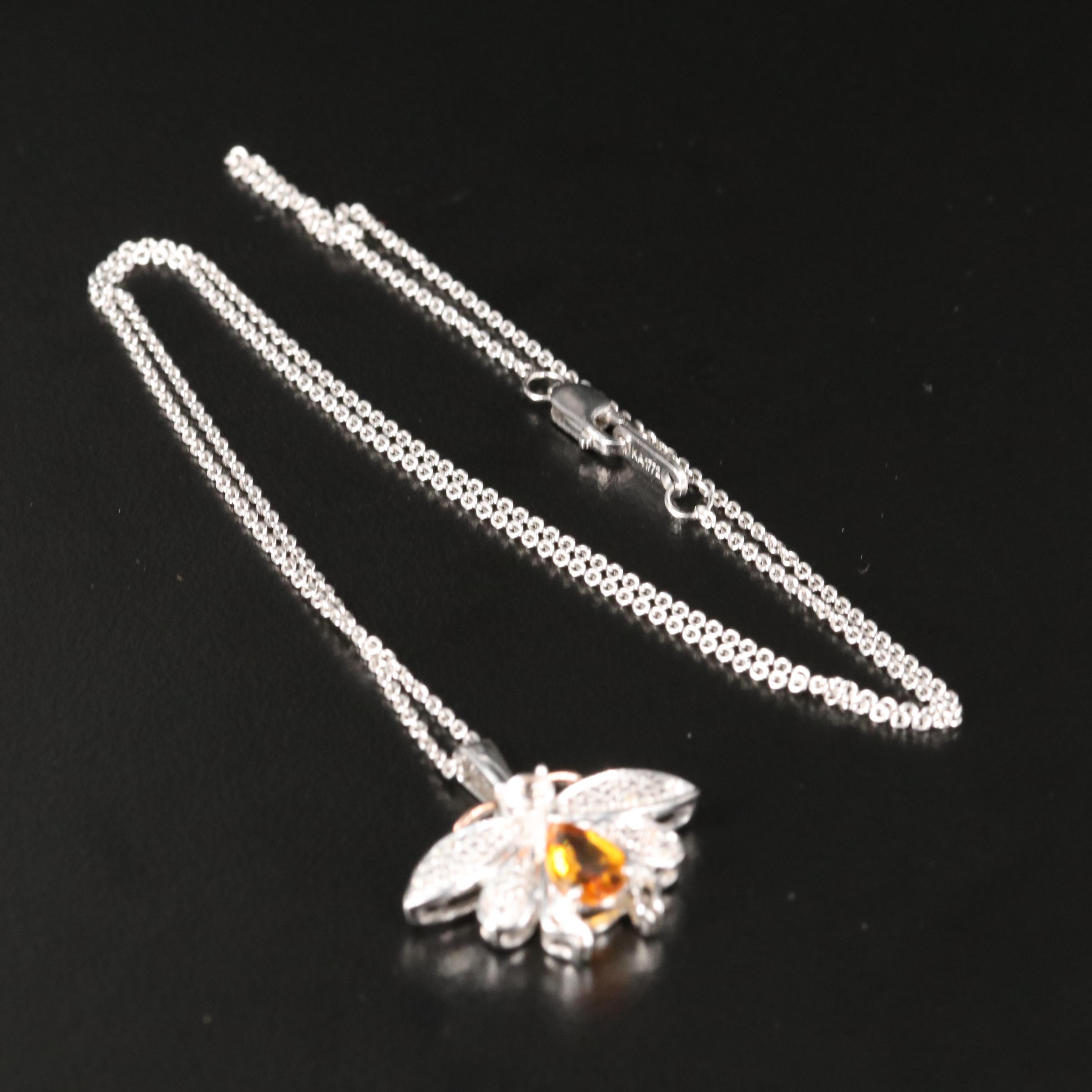 Sterling Citrine and Sapphire Insect Pendant Necklace