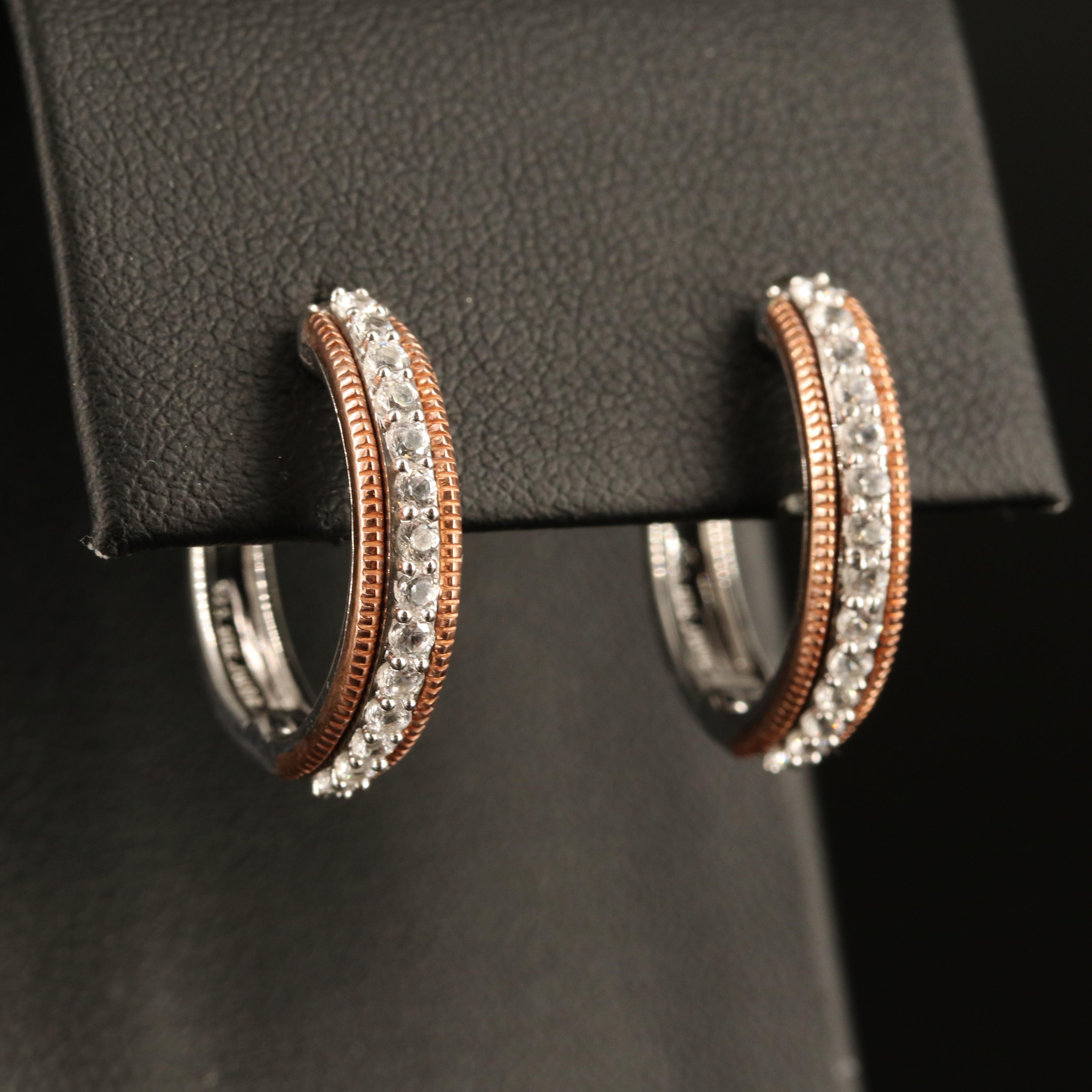 Sterling Sapphire Hoop Earrings with 10K Rose Gold Accents