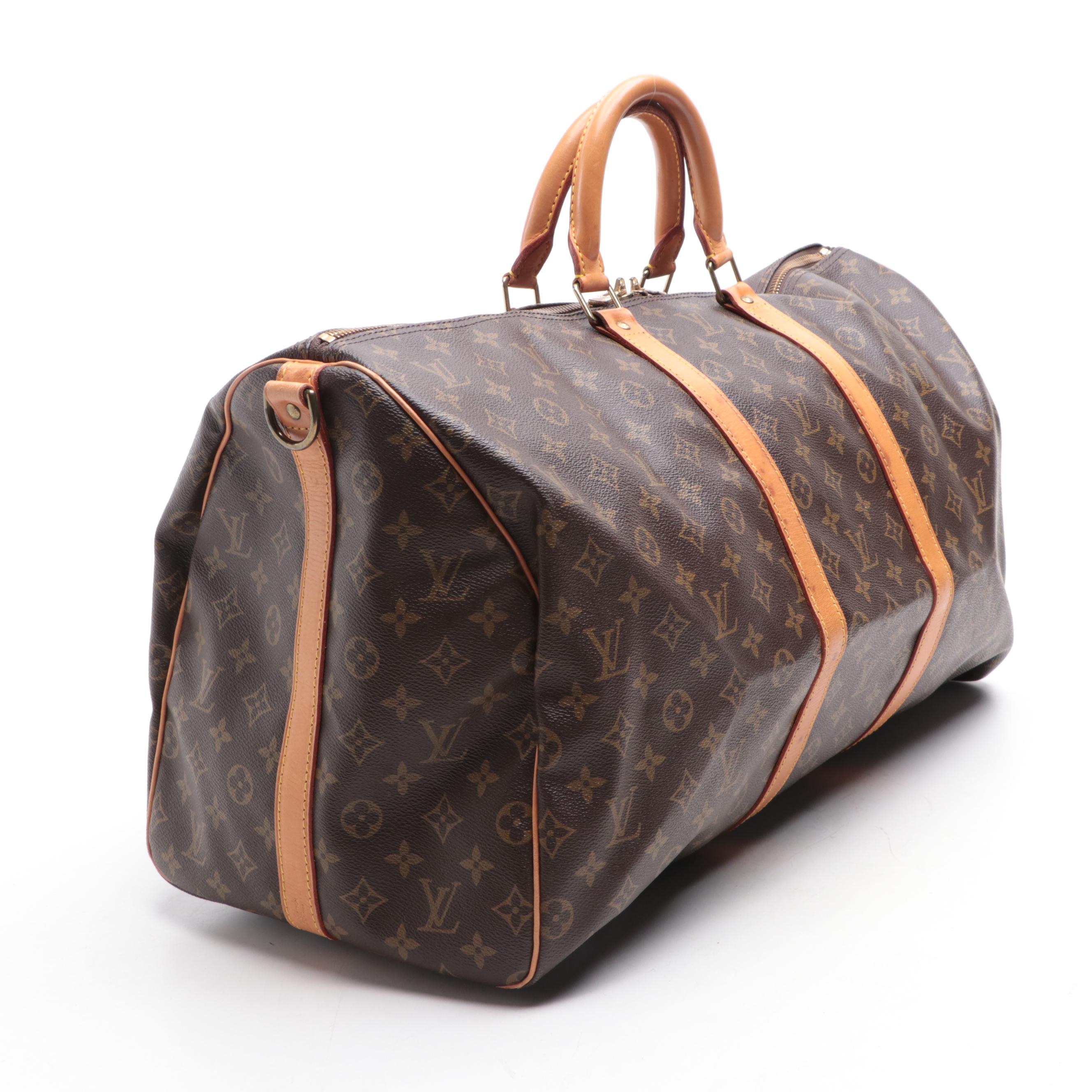 Louis Vuitton Keepall 55 Bandoulière Duffle Bag in Monogram Canvas and Leather