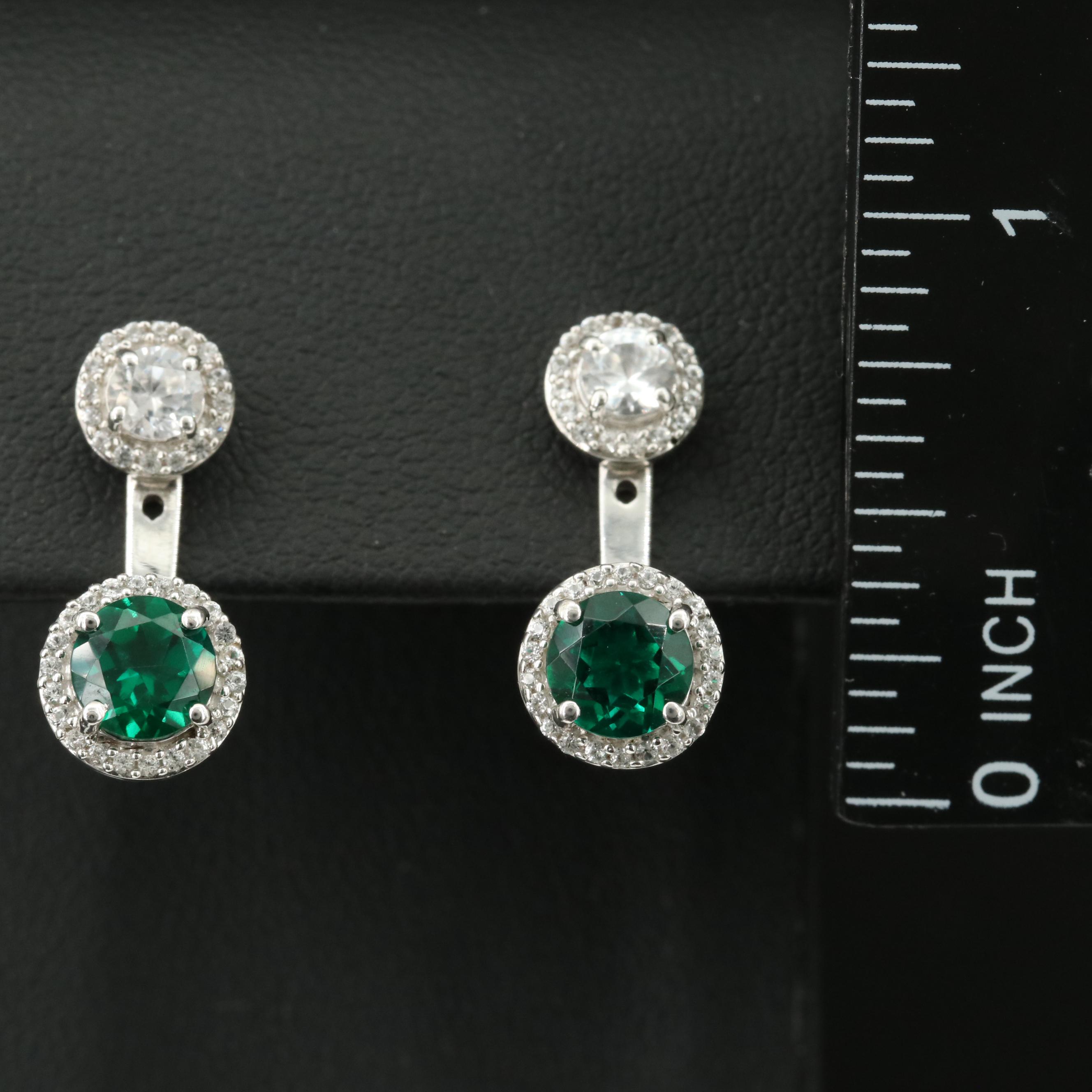 Sterling Emerald and White Sapphire Stud and Enhancer Earrings