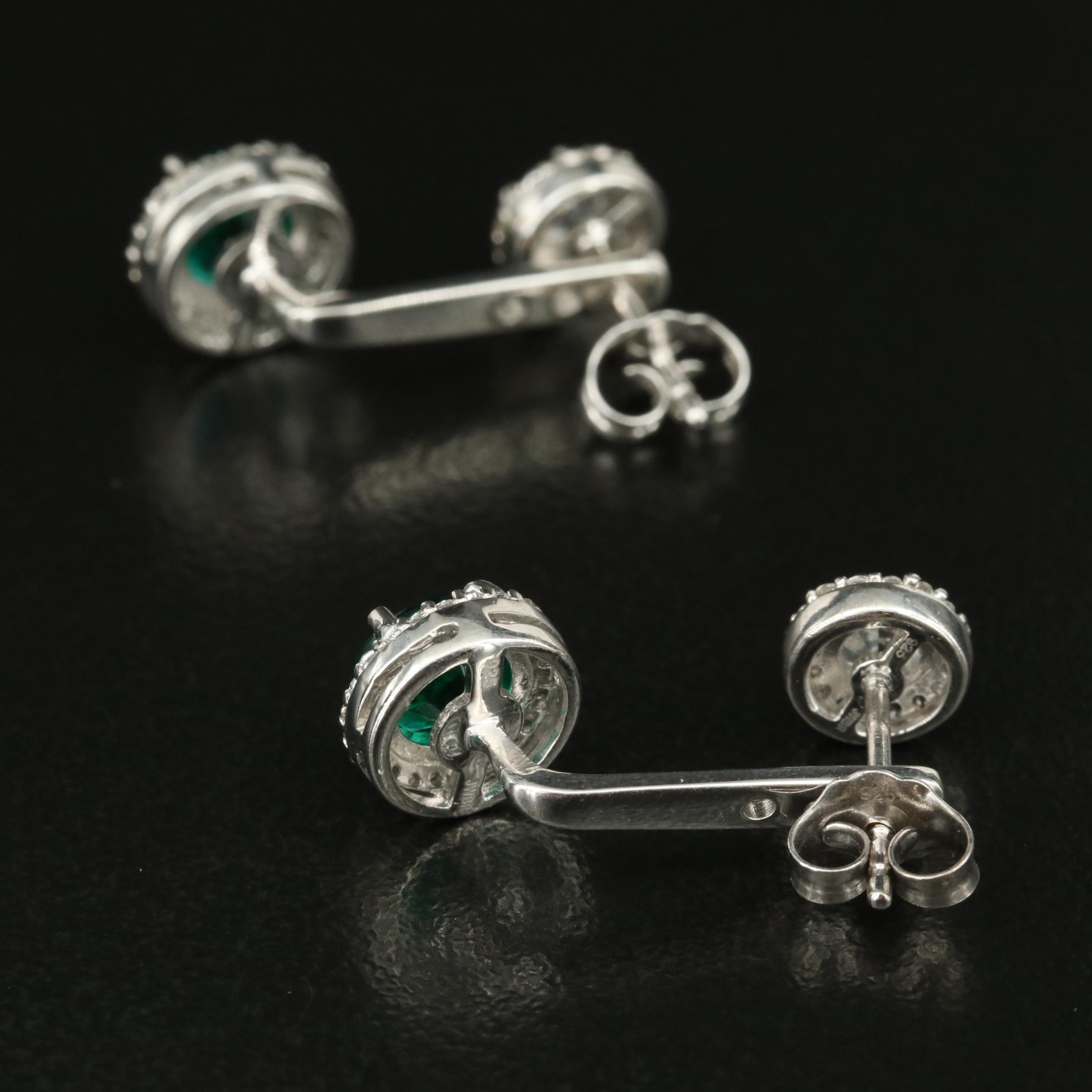 Sterling Emerald and White Sapphire Stud and Enhancer Earrings