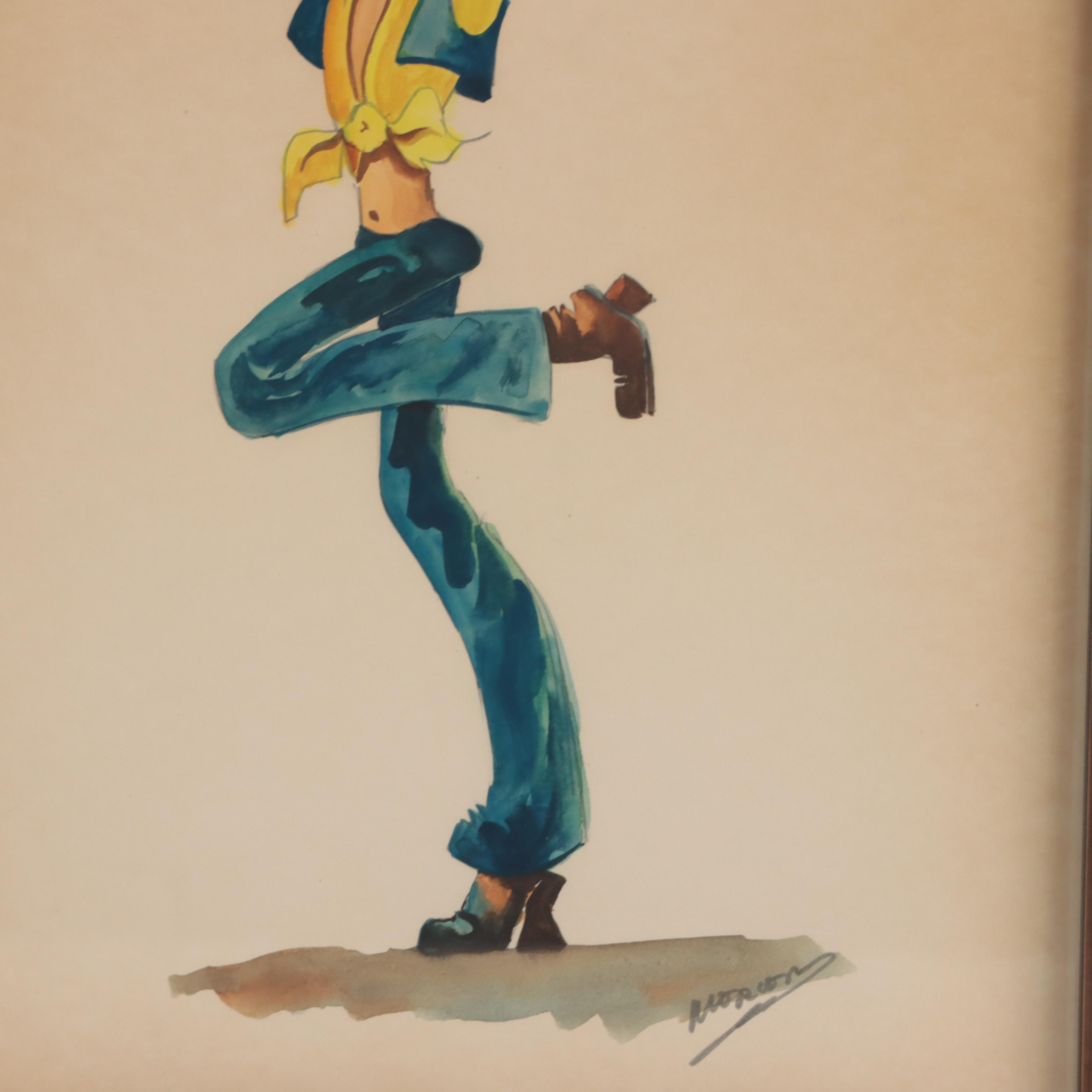 Ink and Watercolor Caricature Drawings of Dancers