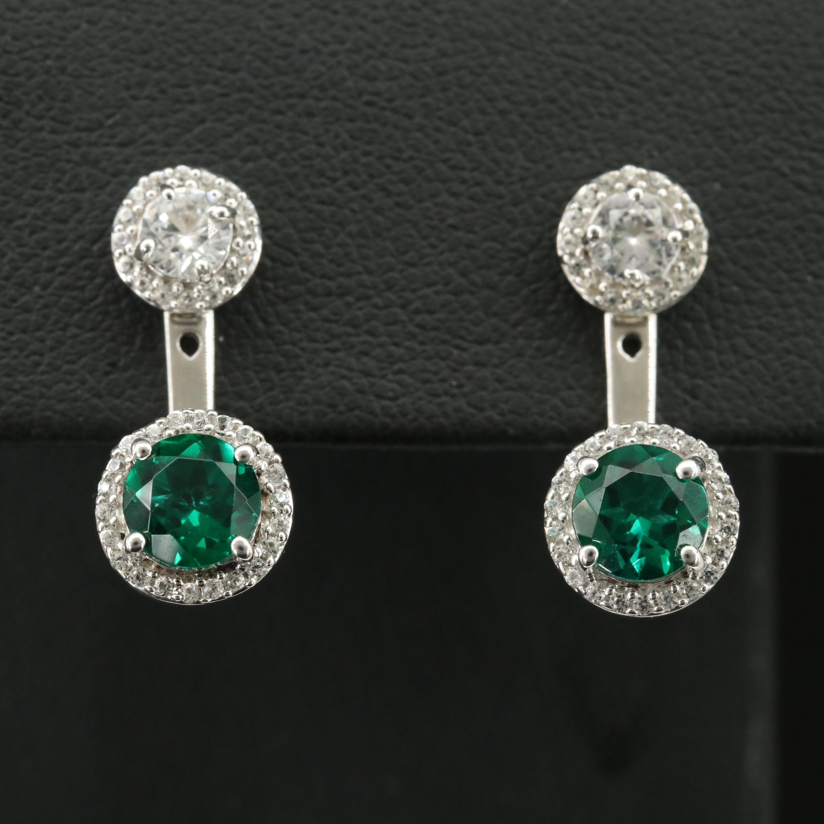 Sterling Emerald and White Sapphire Stud and Enhancer Earrings
