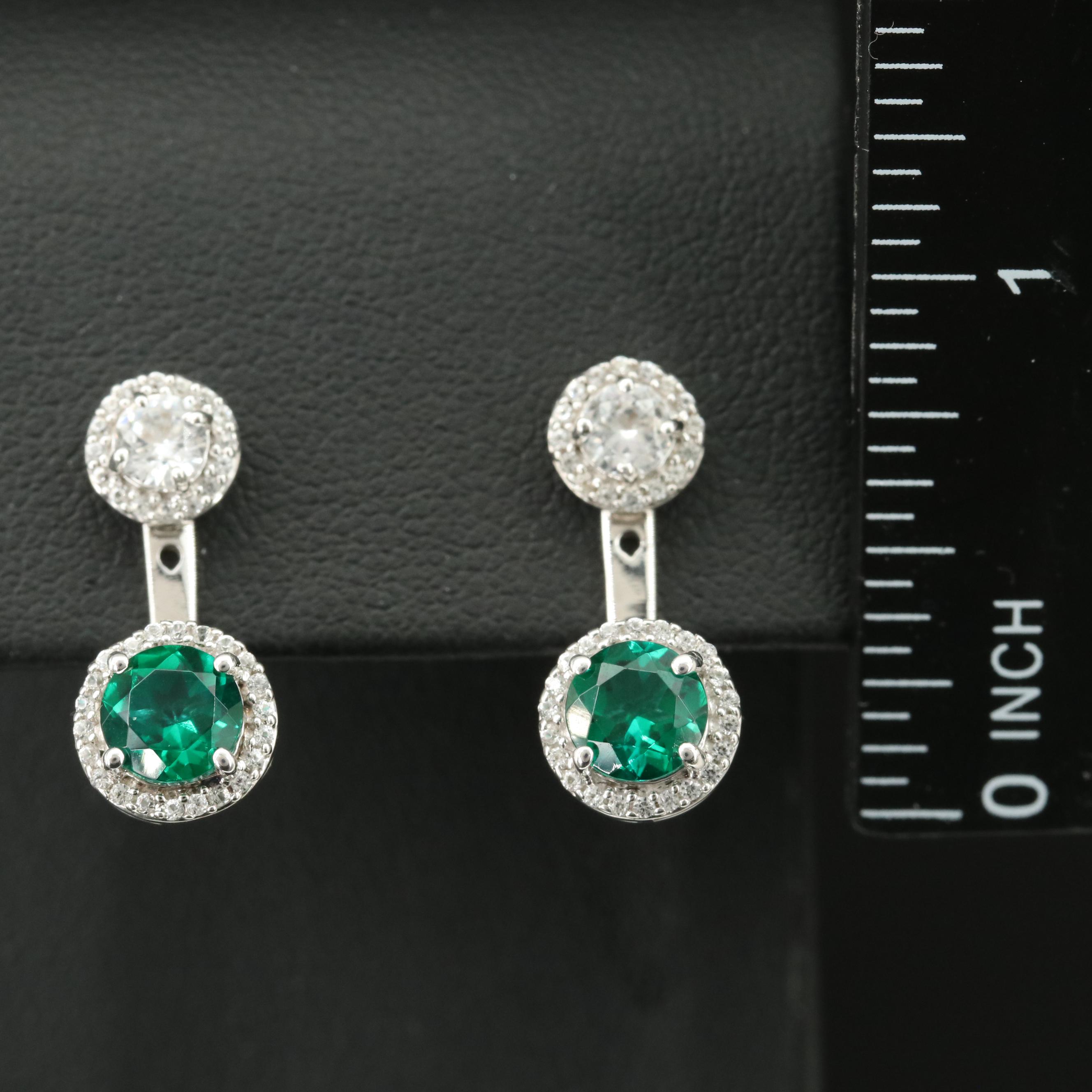 Sterling Emerald and White Sapphire Stud and Enhancer Earrings