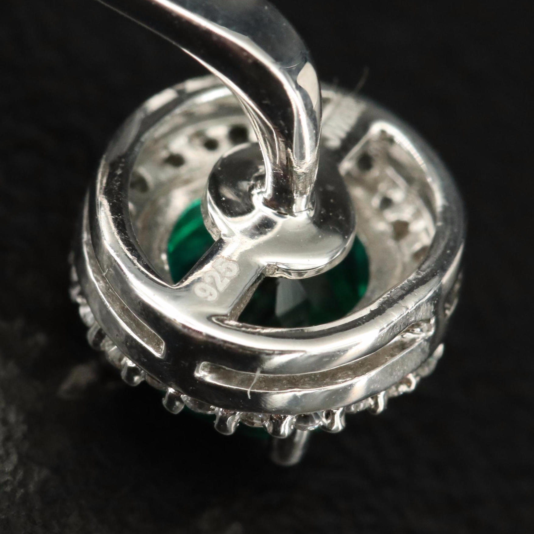 Sterling Emerald and White Sapphire Stud and Enhancer Earrings