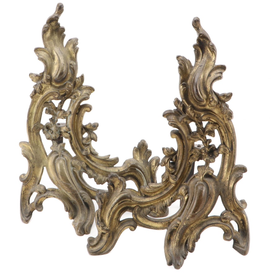 Louis XV Style Scroll and Foliate Gilt Metal Andirons