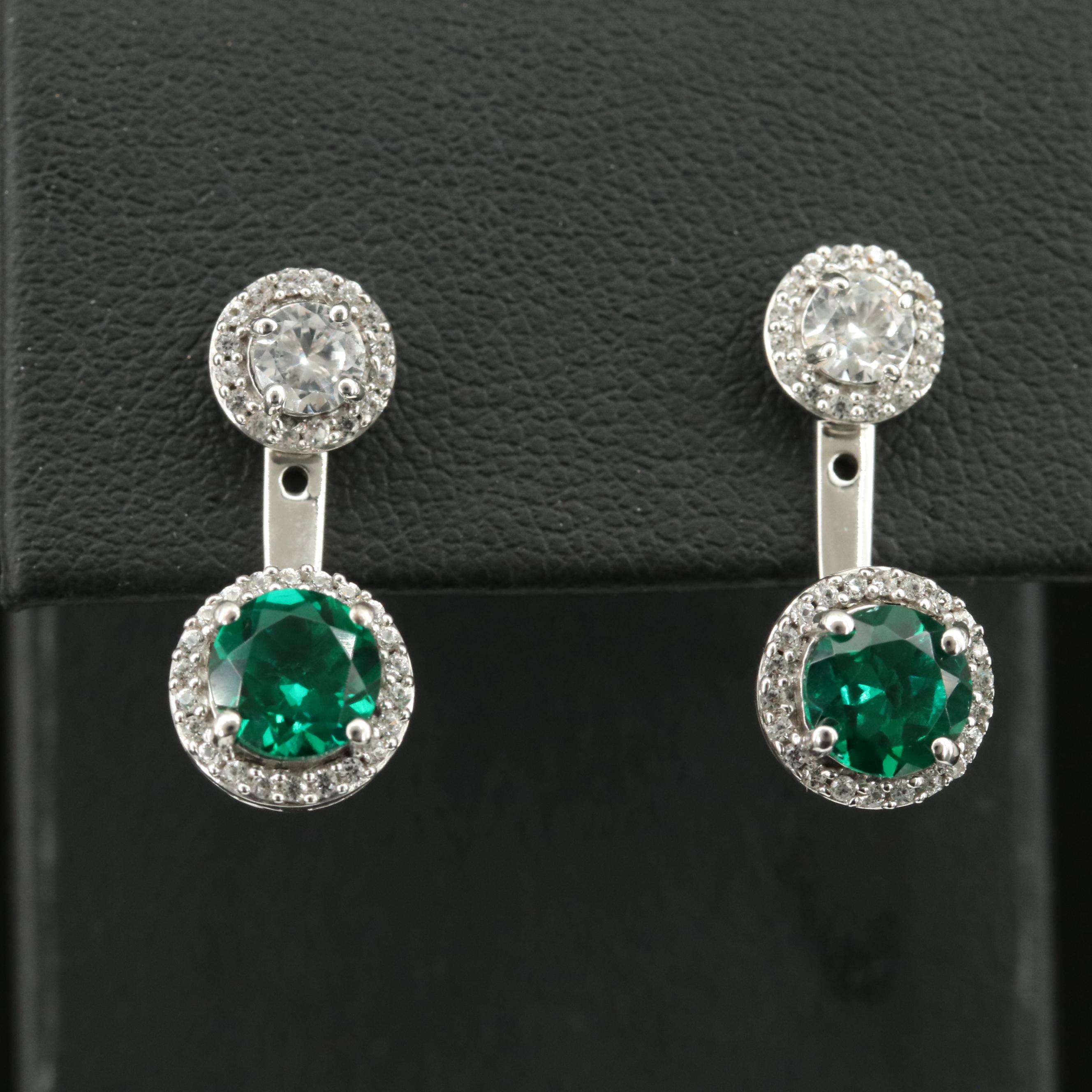 Sterling Emerald and White Sapphire Stud and Enhancer Earrings