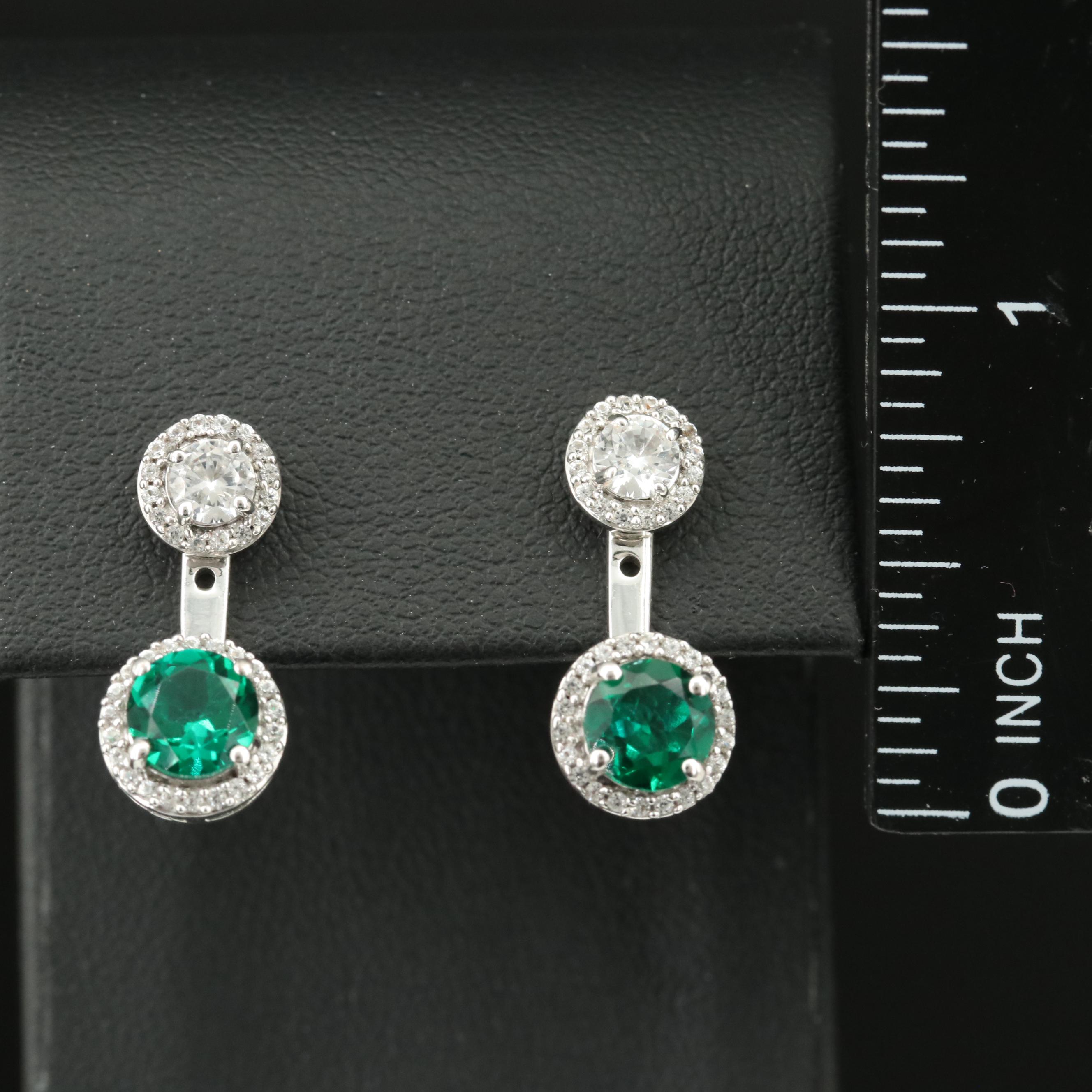Sterling Emerald and White Sapphire Stud and Enhancer Earrings