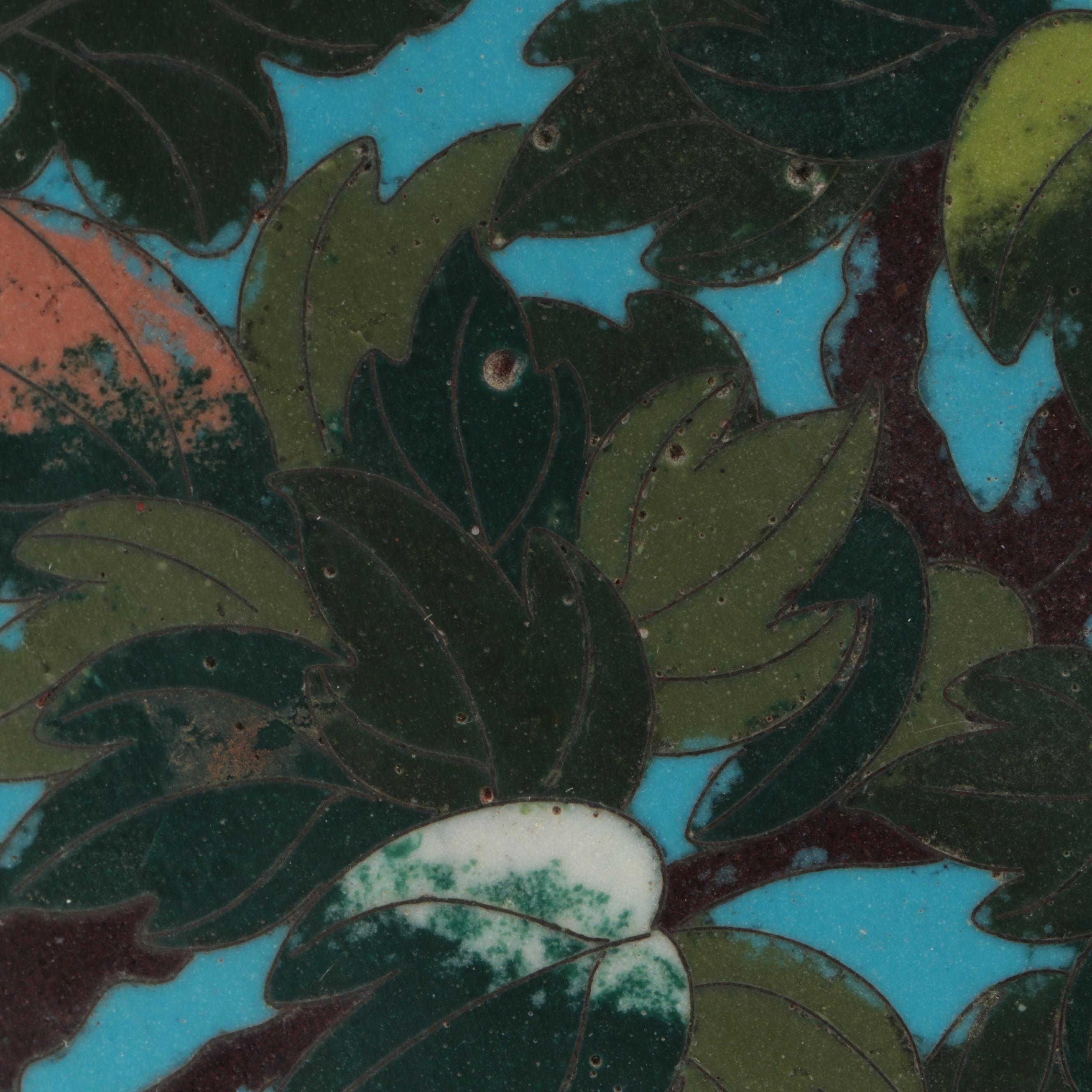 Matched Pair of Japanese Cloisonné Garden Motif Dishes