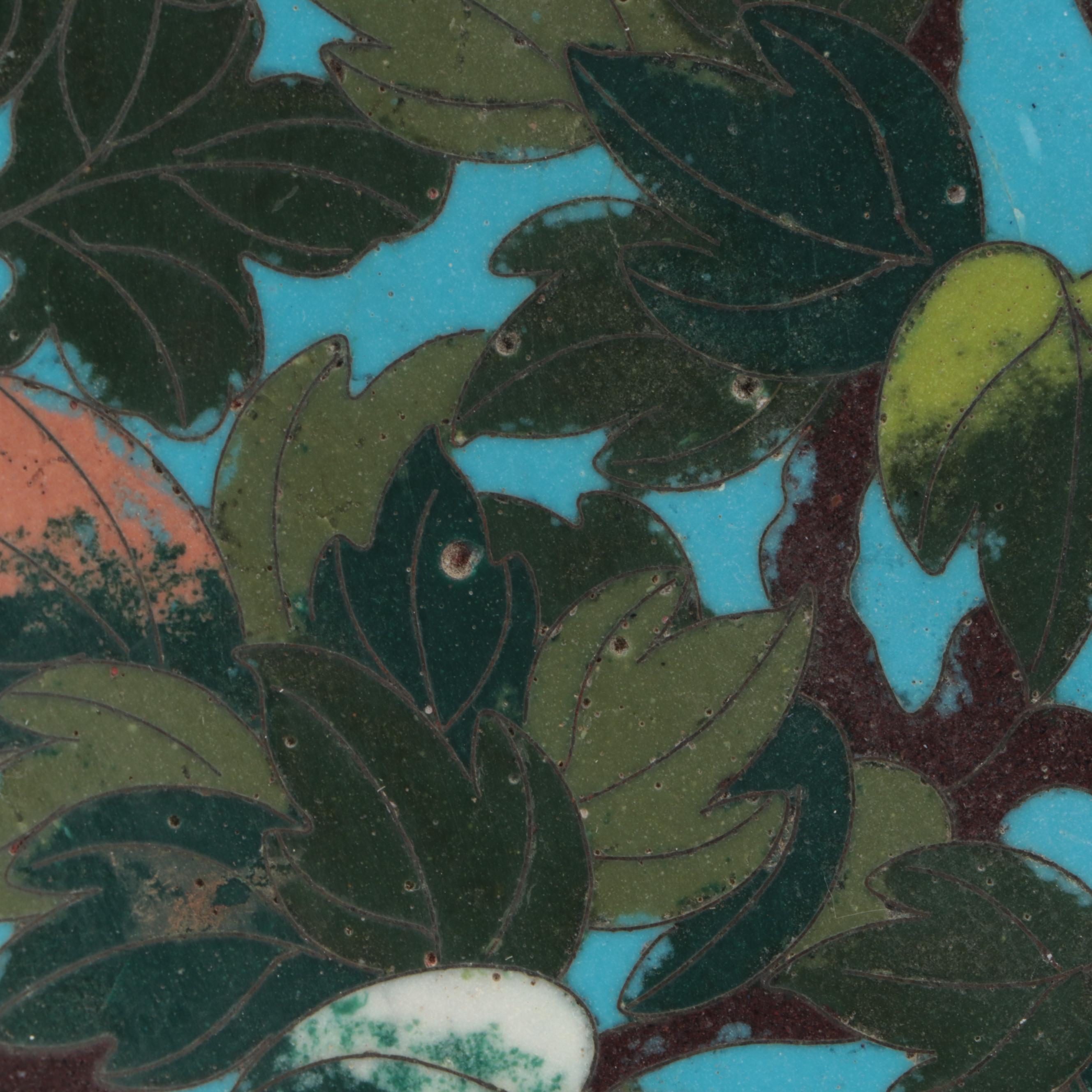 Matched Pair of Japanese Cloisonné Garden Motif Dishes