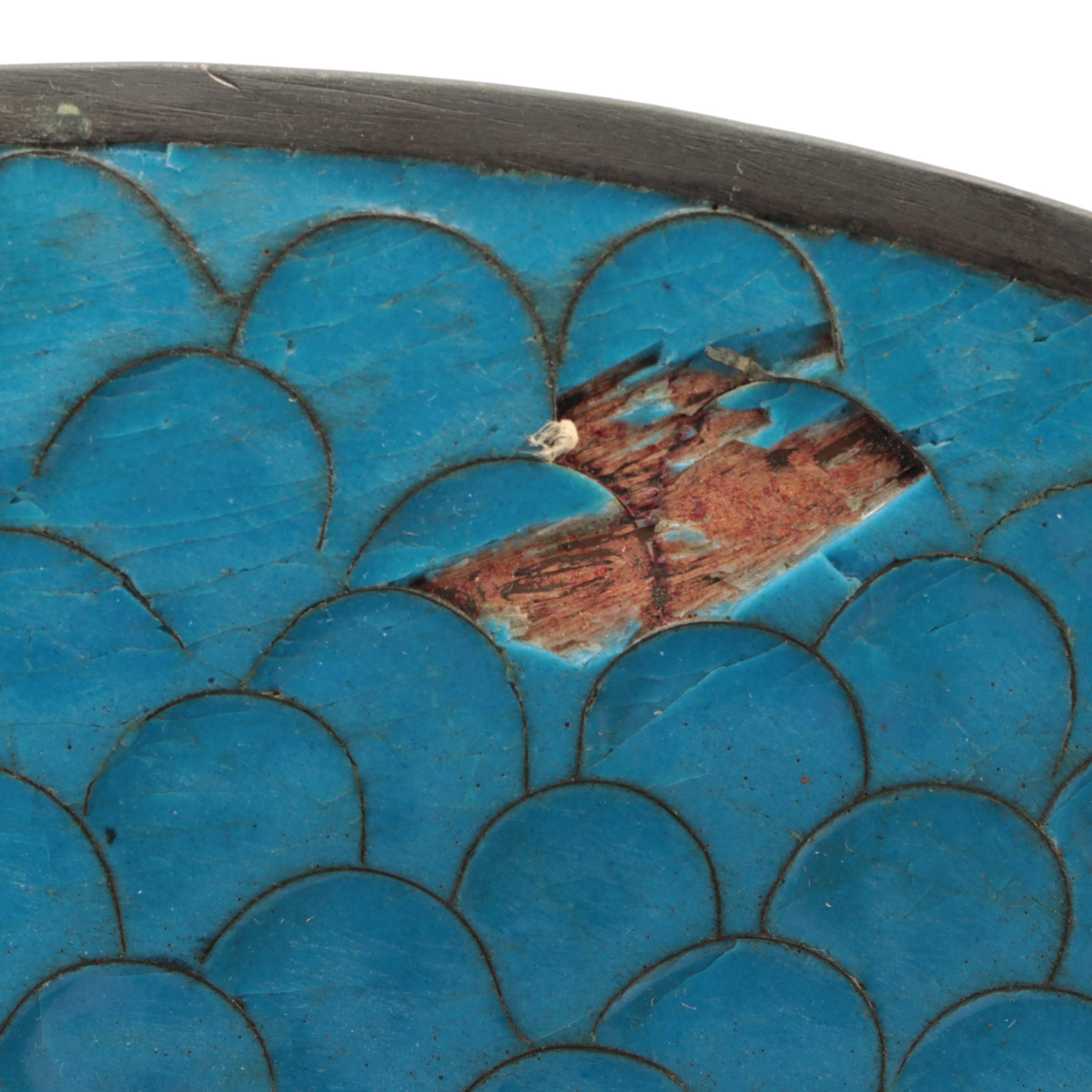 Matched Pair of Japanese Cloisonné Garden Motif Dishes