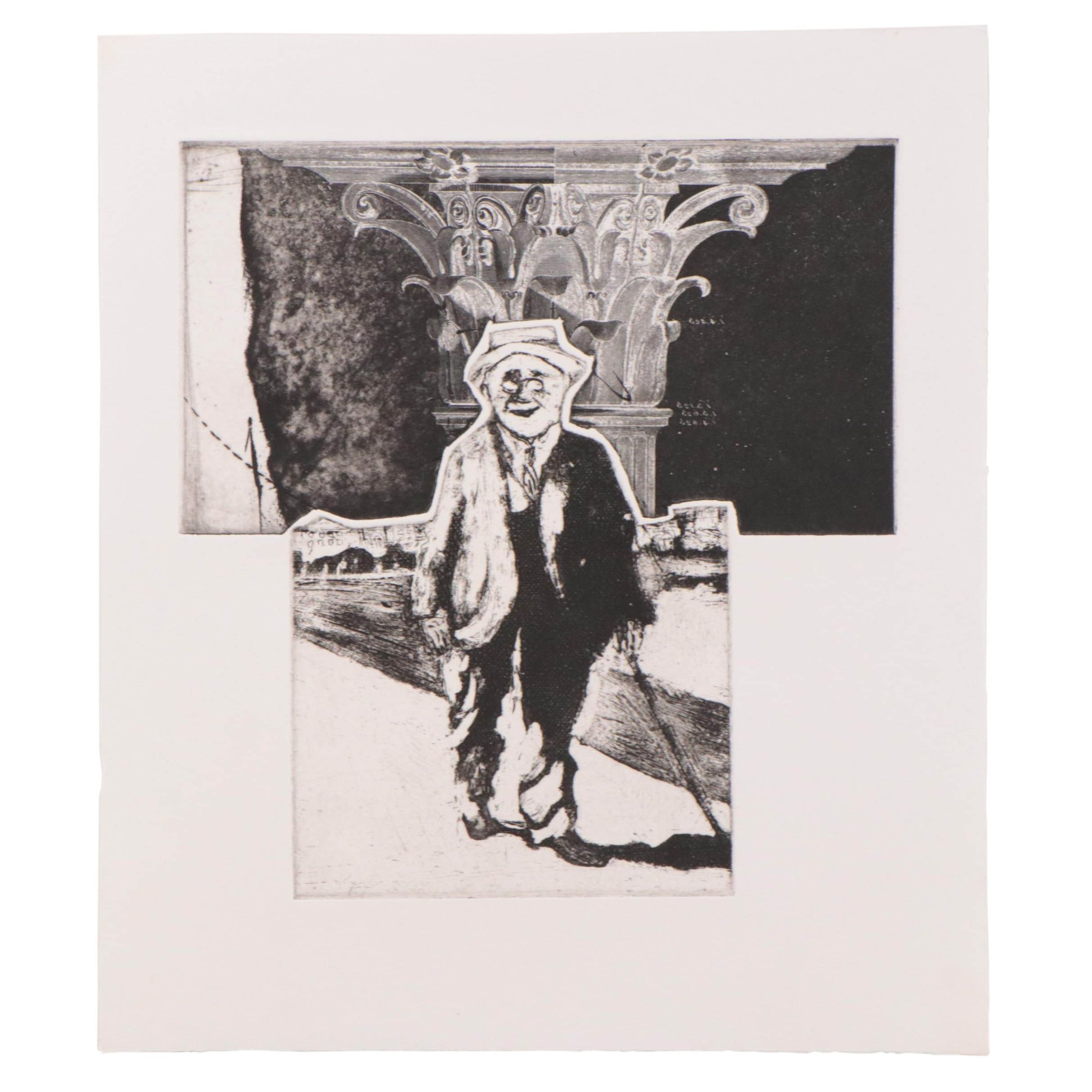 Sidney Chafetz Etching of Man and Corinthian Capital