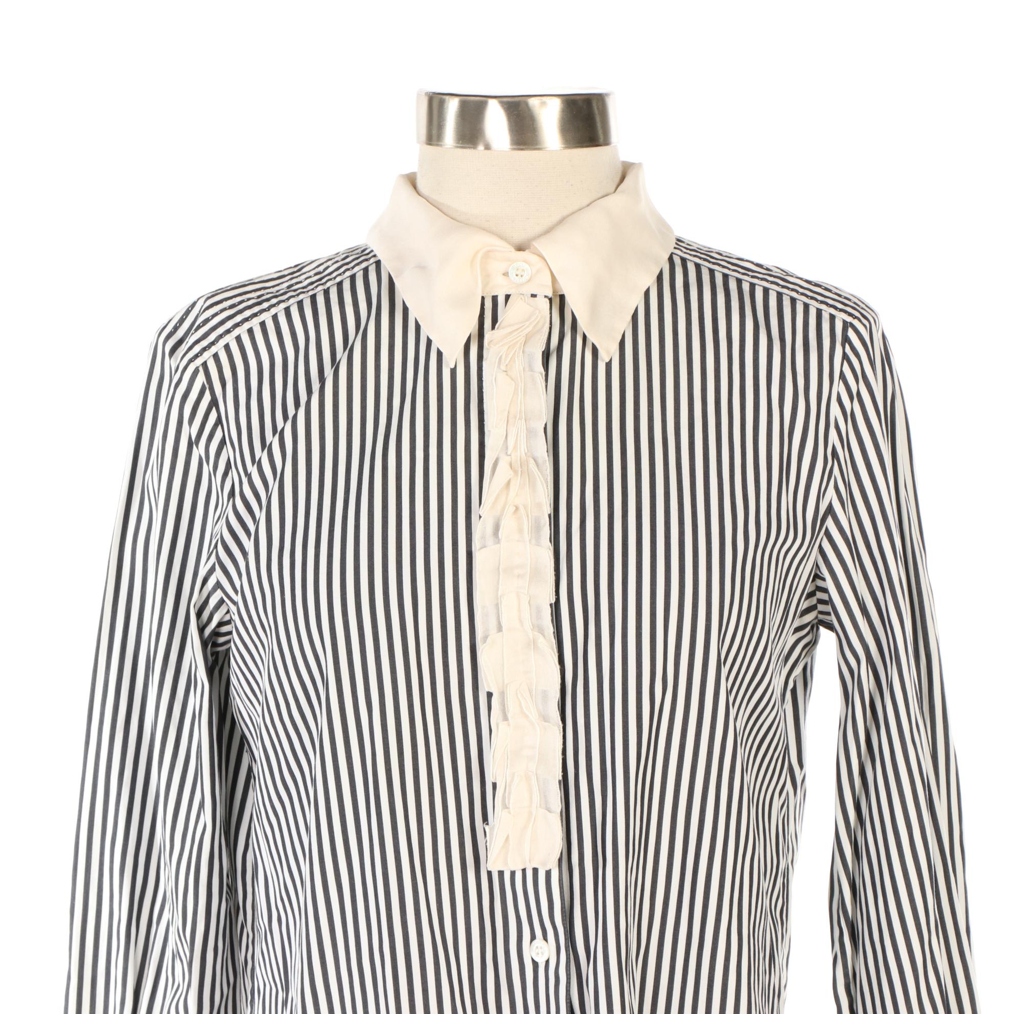 Louis Vuitton Striped Blouse with Ruffle Trim in Cotton