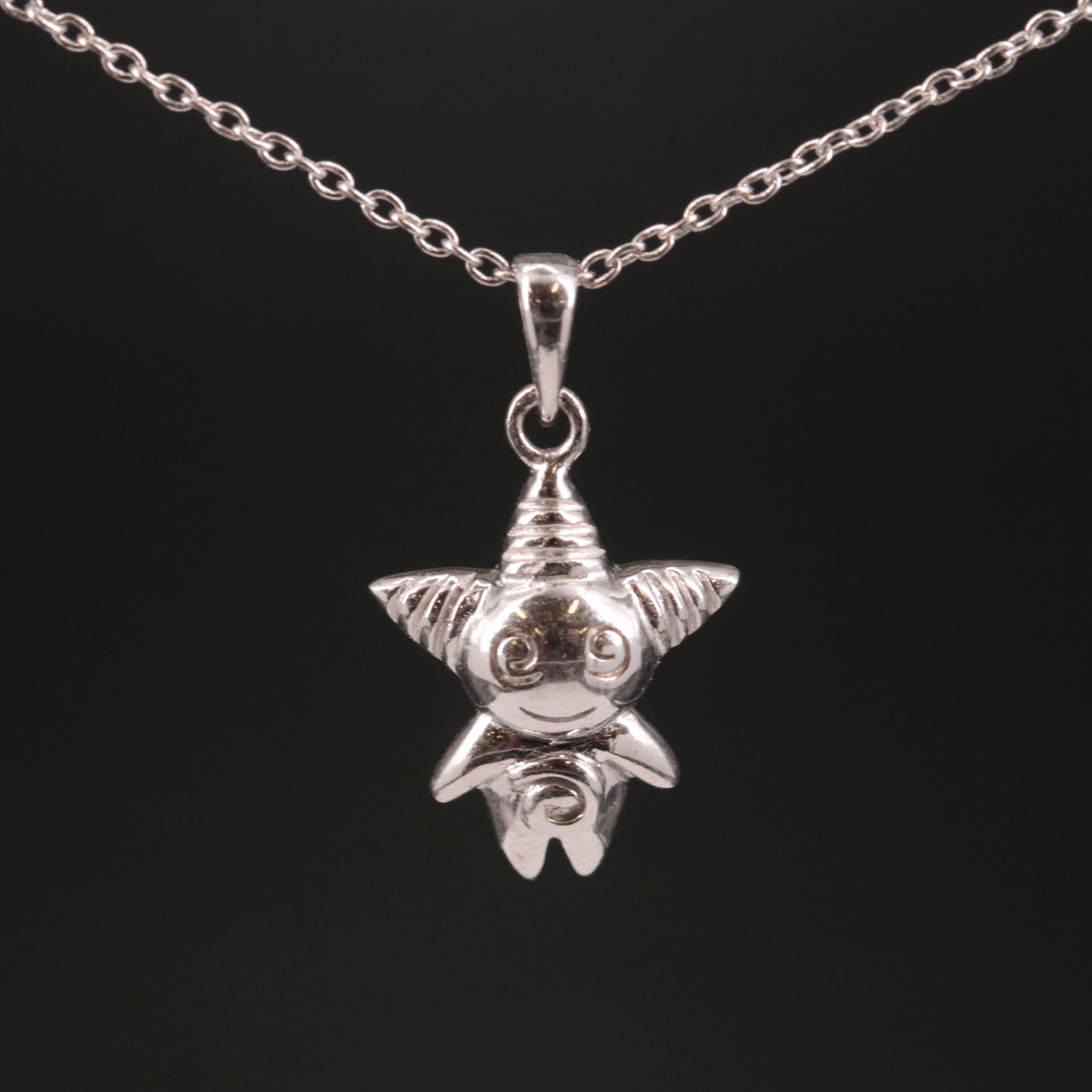 Sterling Clown Pendant Necklace