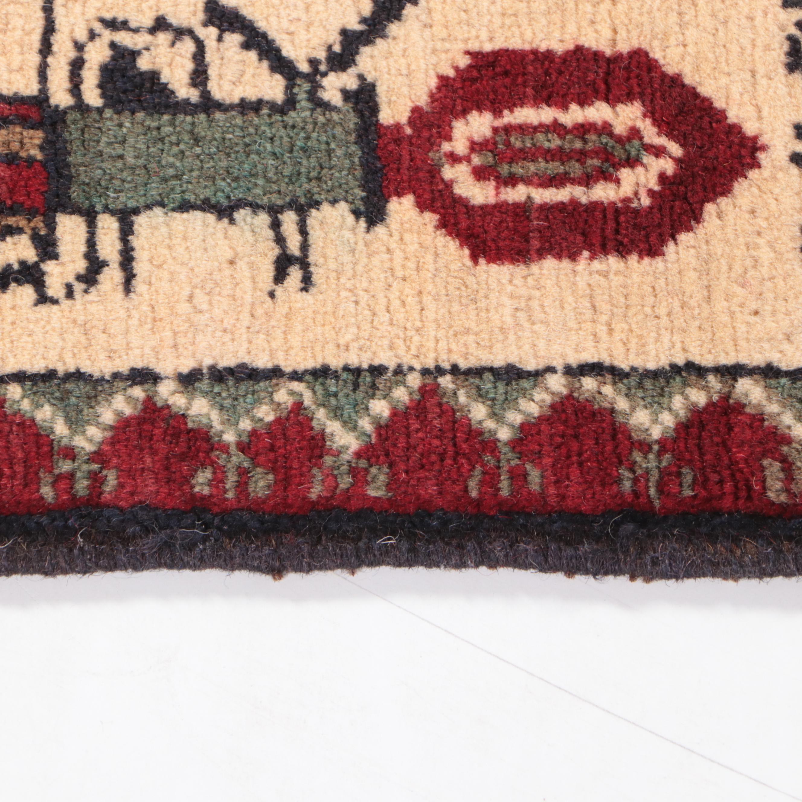 2' x 2'9 Hand-Knotted Afghan Pictorial War Rug