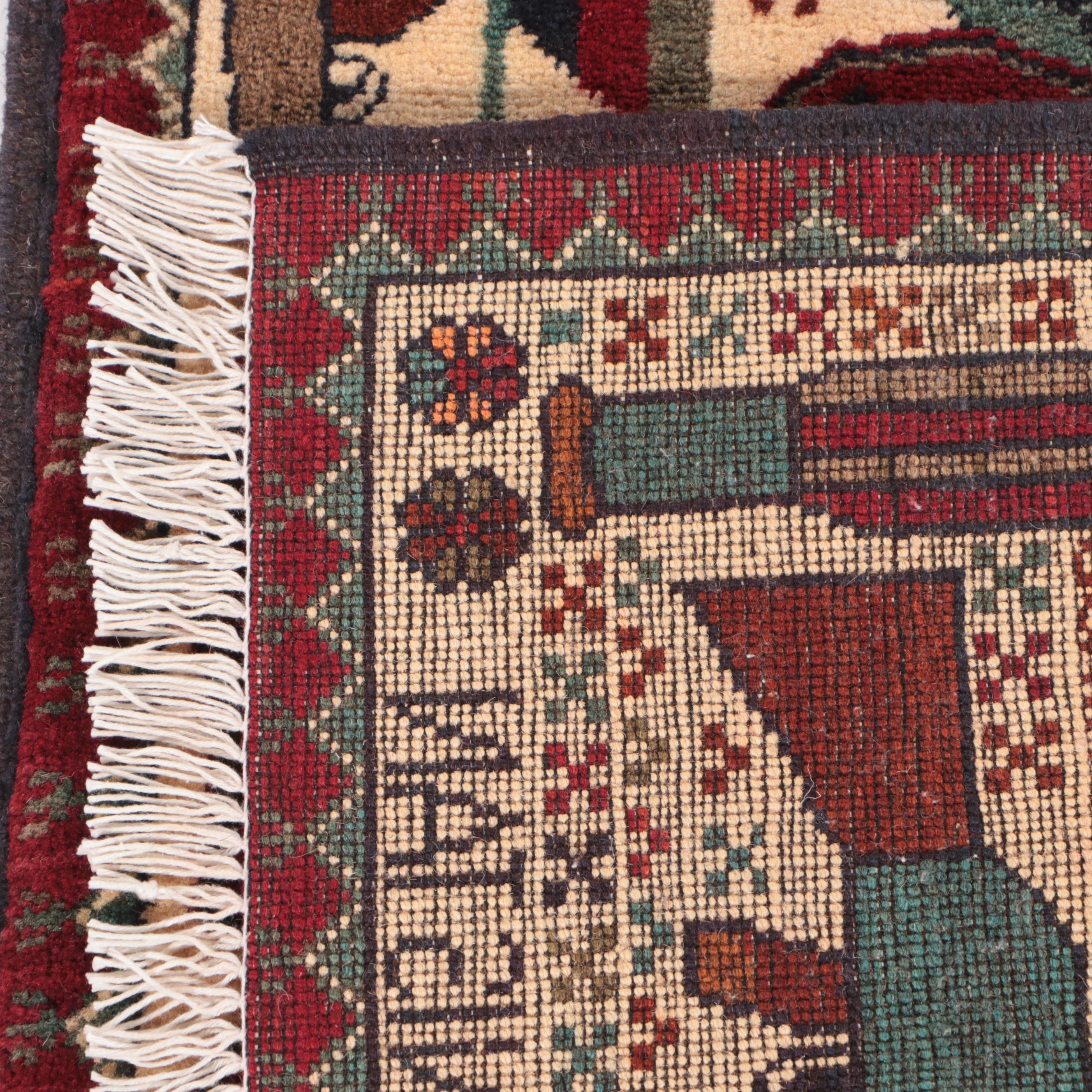 2' x 2'9 Hand-Knotted Afghan Pictorial War Rug