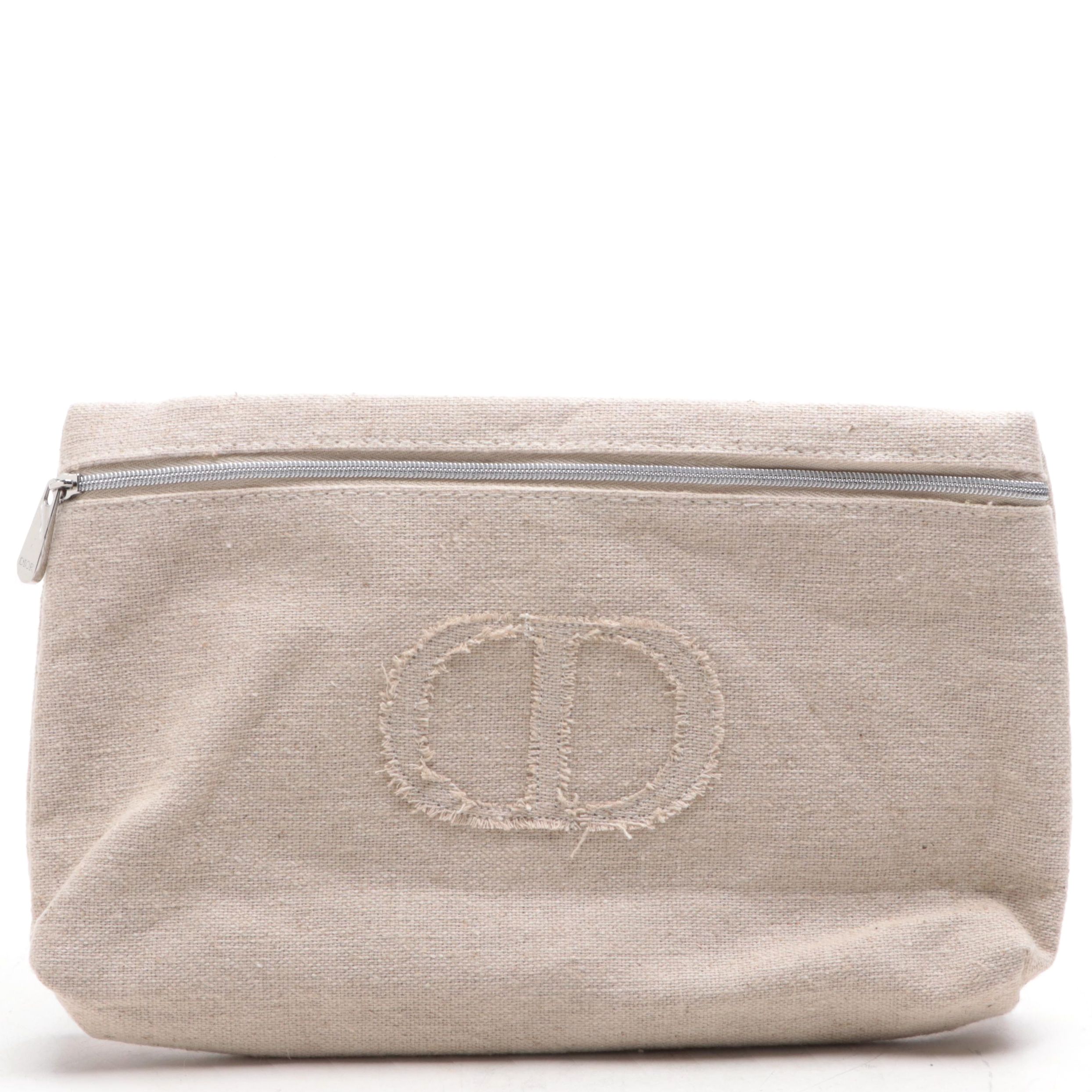 Dior Beauté Promotional  Zip Cosmetic Pouch in Cotton Linen Blend Canvas