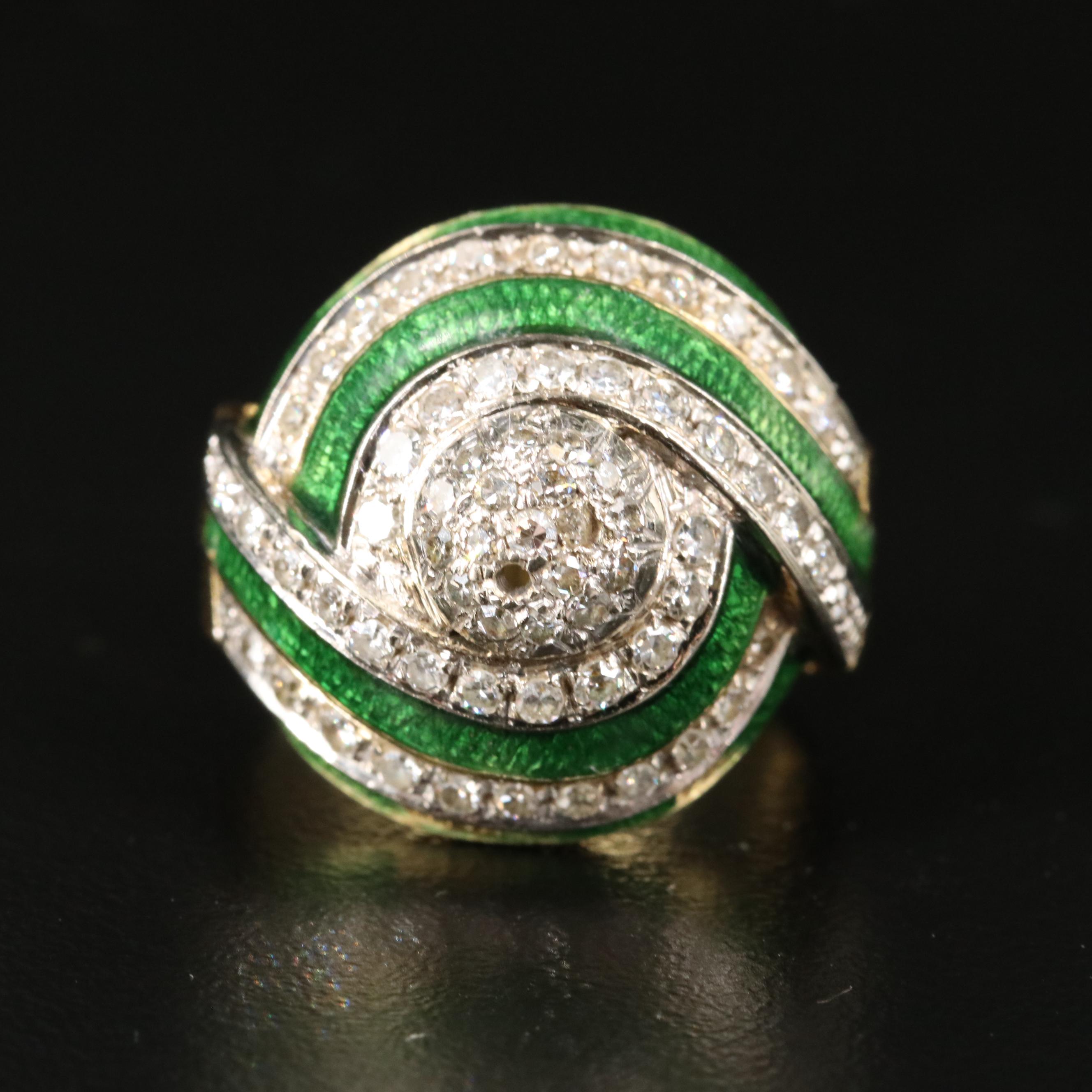 18K 0.74 CT Diamond and Enamel Ring