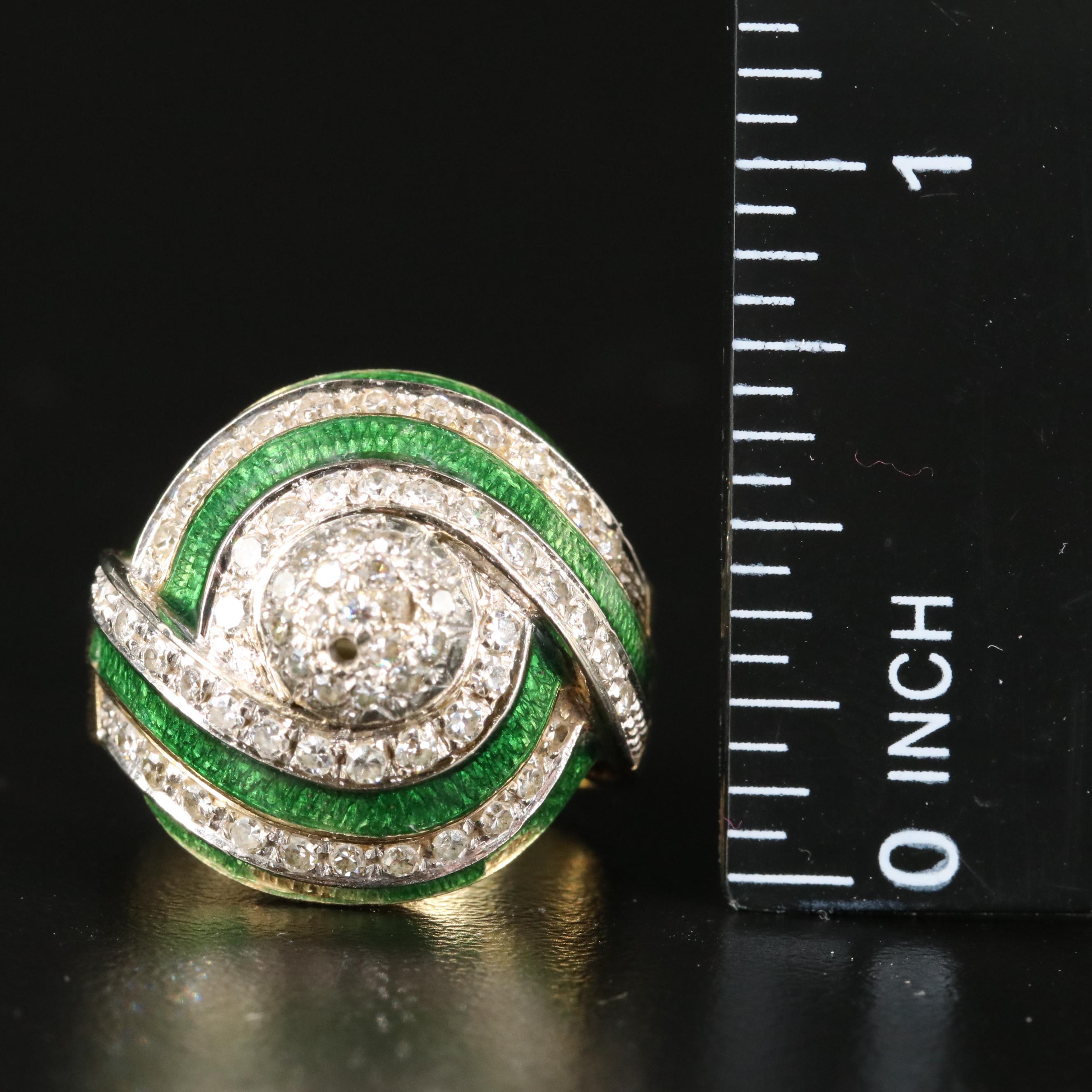 18K 0.74 CT Diamond and Enamel Ring