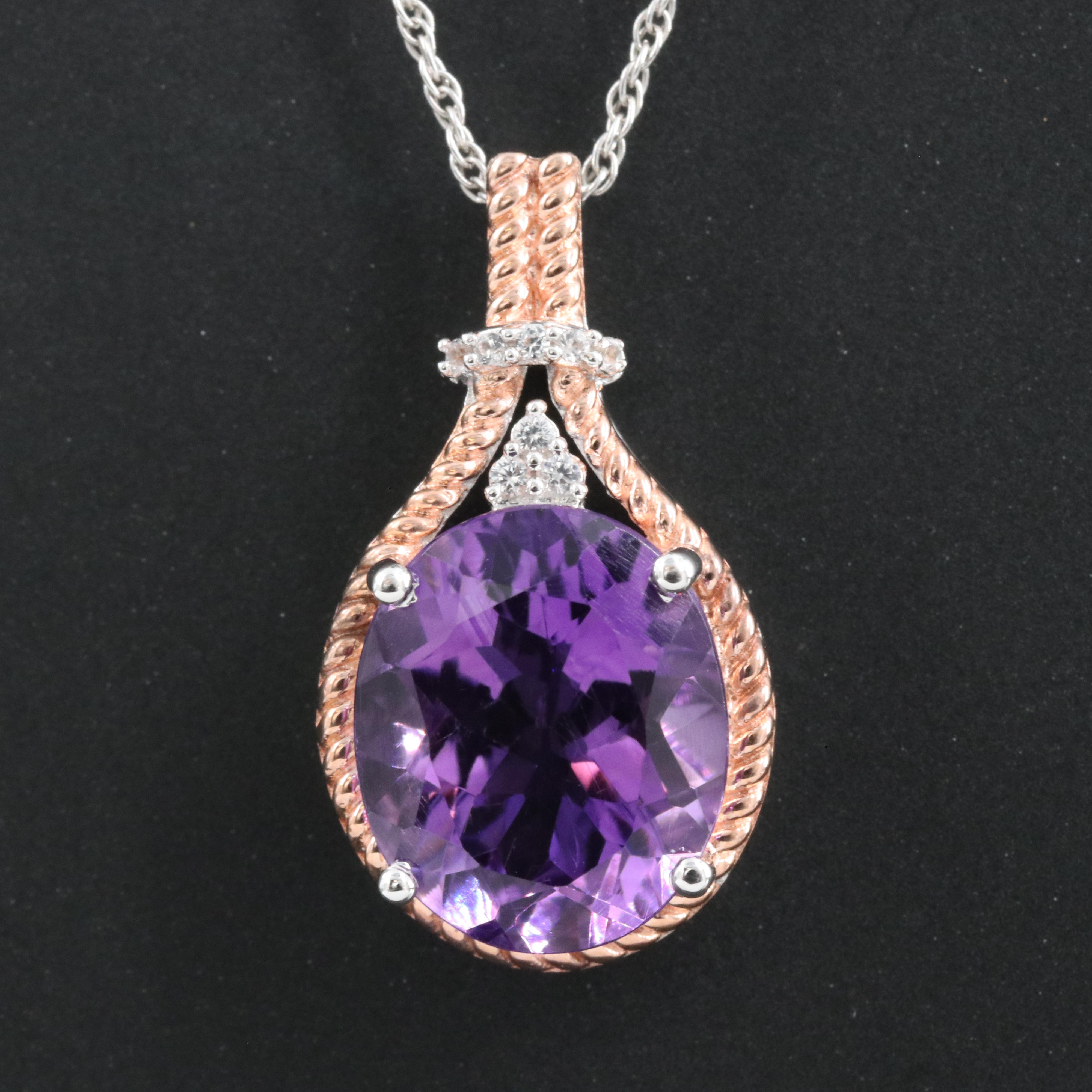 Sterling Amethyst and Sapphire Pendant Necklace